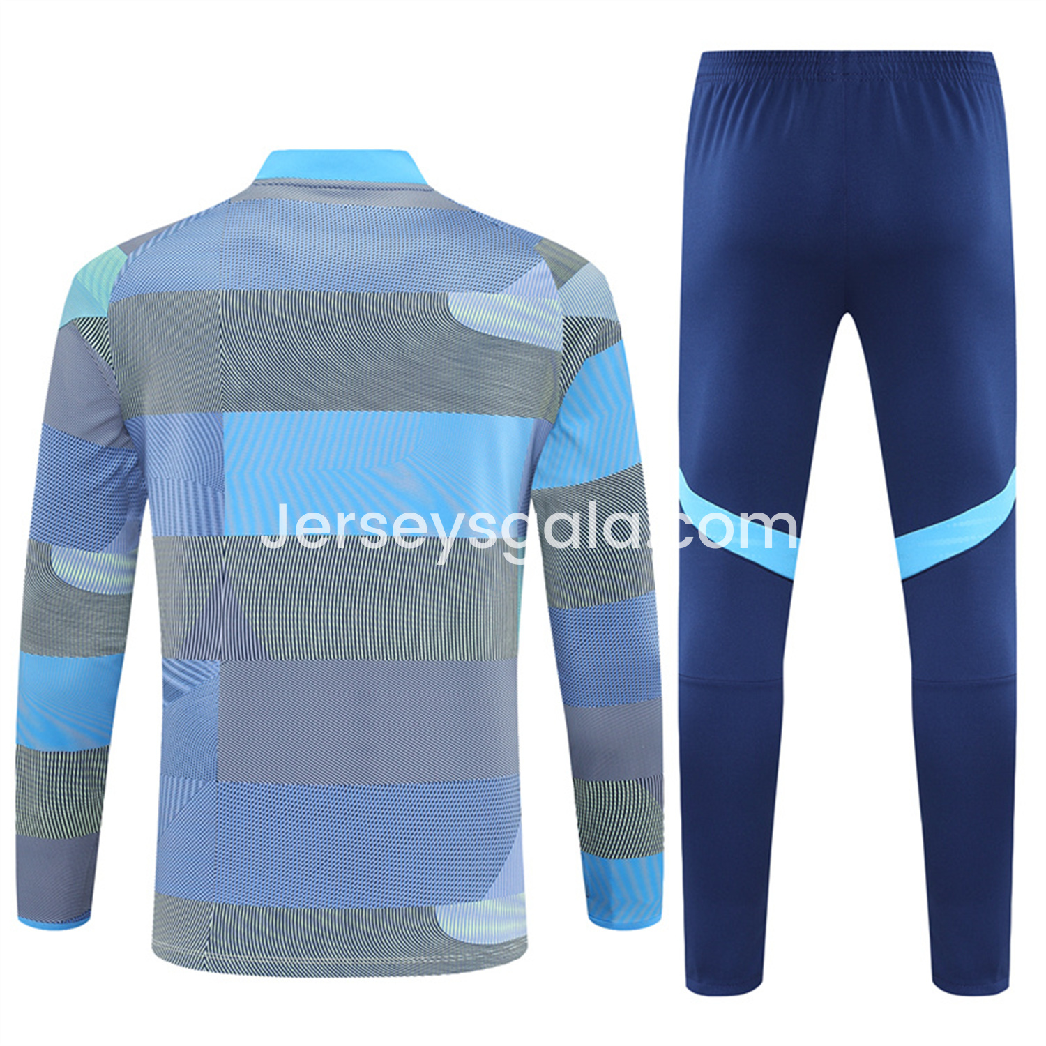 JerseysGala.com | Real Madrid 25-26 Long Sleeves Training Set - Blue-Gray Camouflage Top & Blue Pants -Customize Name, Number and Patch | Worldwide Shipping