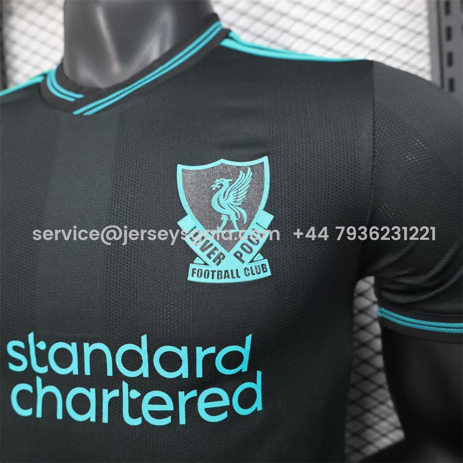 JerseysGala.com | Liver.pool 25-26 Black Special Cyan Sponsor Jersey - Player Version -Customize Name, Number and Patch | Worldwide Shipping