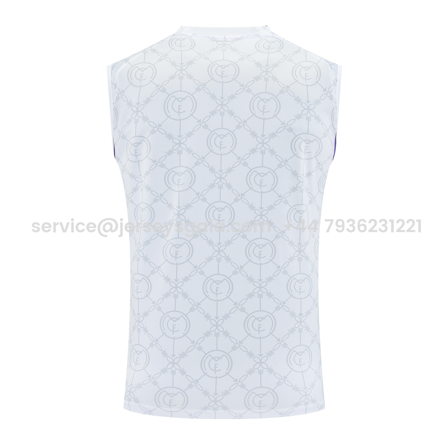 JerseysGala.com | Real Madrid 25-26 Vest Training Set - Blue Edge White Vest & Black Shorts -Customize Name, Number and Patch | Worldwide Shipping