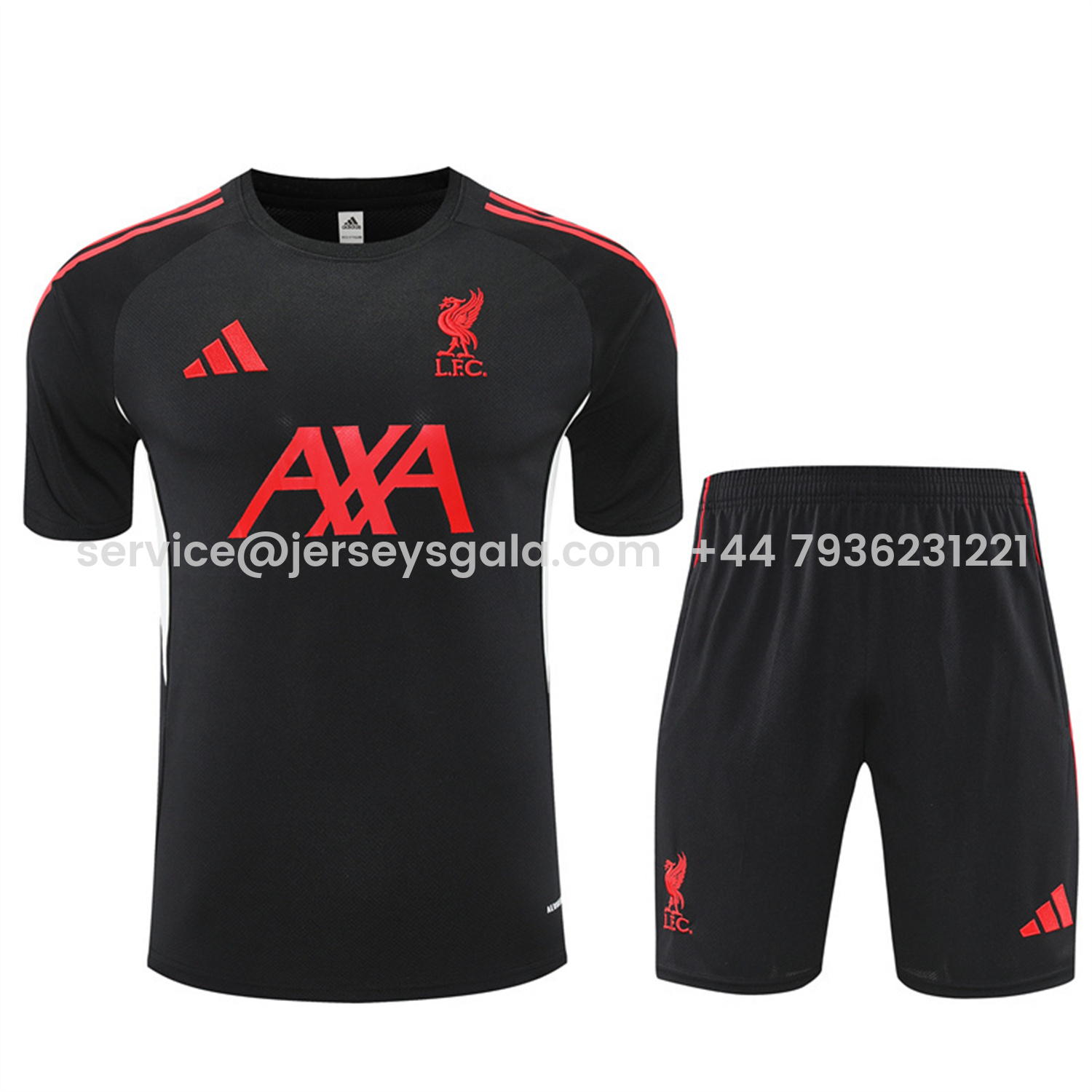 JerseysGala.com | Liver.pool 25-26 Kids Short-Sleeve Training Set - Black Top & Black Shorts -Customize Name, Number and Patch | Worldwide Shipping