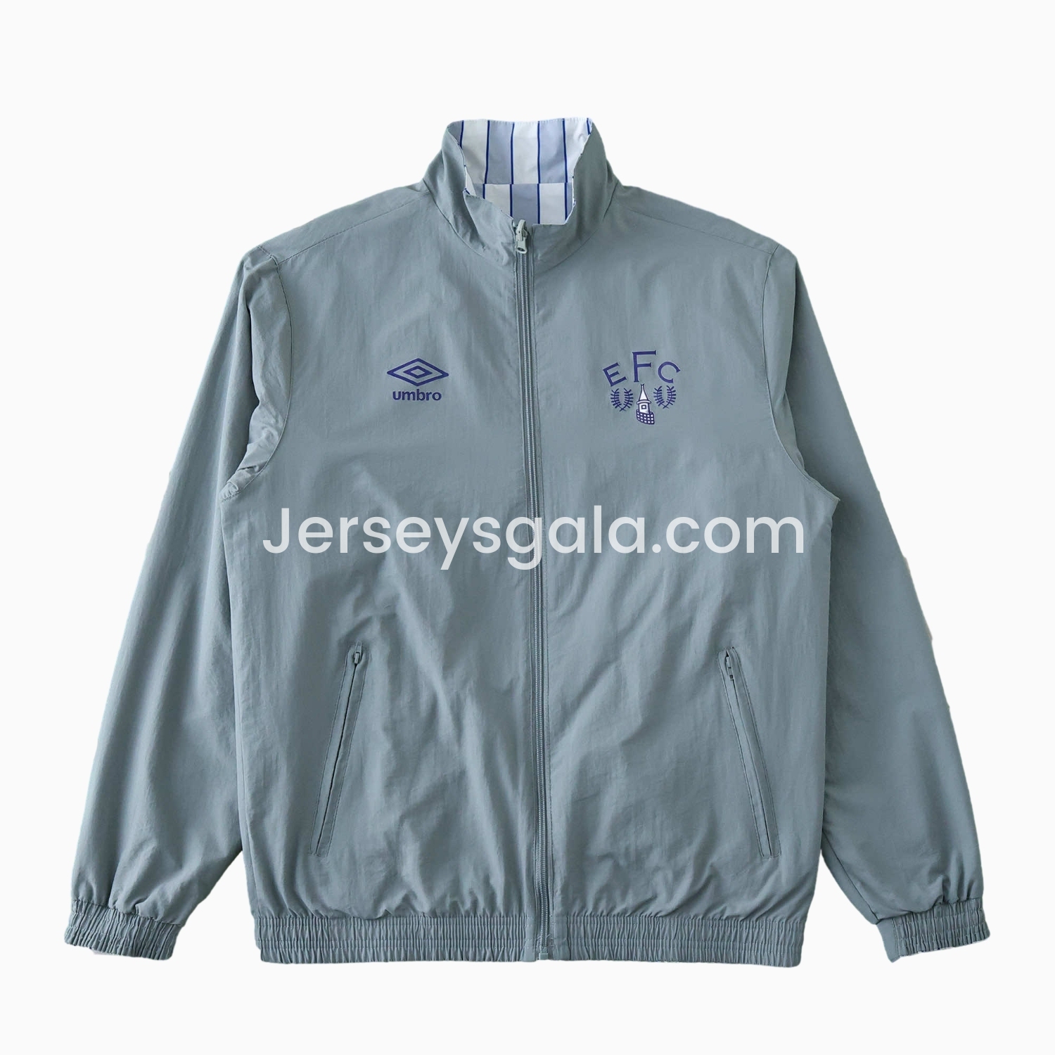 JerseysGala.com | Everton 1988-89 Retro Style Double Sided Reversible Windbreaker - White & Grey -Customize Name, Number and Patch | Worldwide Shipping