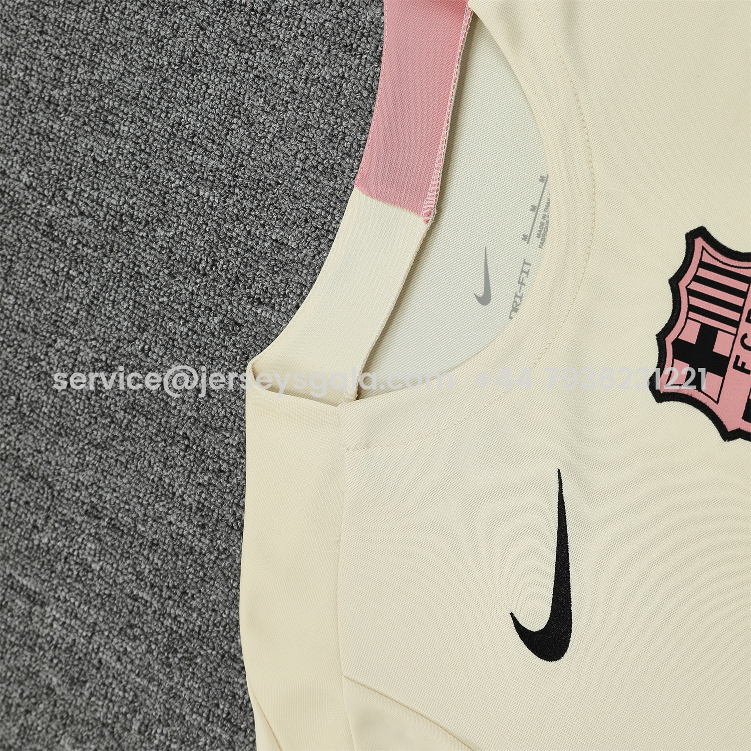 JerseysGala.com | Barcelona 25-26 Short-Sleeve Training Set - Cream Top & Deep Blue Shorts -Customize Name, Number and Patch | Worldwide Shipping