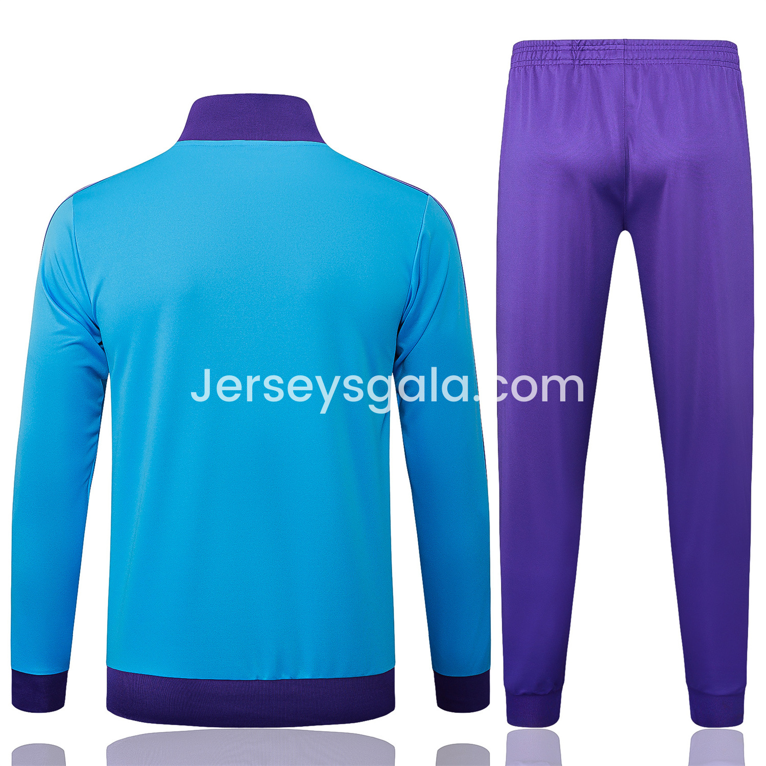 JerseysGala.com | Real Madrid 25-26 Throwback Trefoil Jacket Training Tracksuit - Blue Jackets & Purple Pants -Customize Name, Number and Patch | Worldwide Shipping