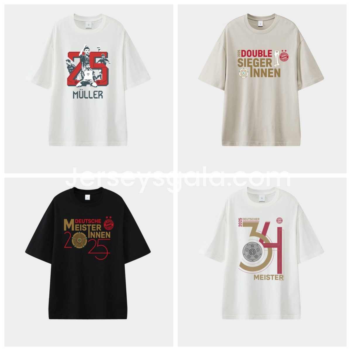 JerseysGala.com | Bayern Munich Bundesliga Champions Deutscher Meister 2025 Unisex Pure Cotton T-shirt -Customize Name, Number and Patch | Worldwide Shipping