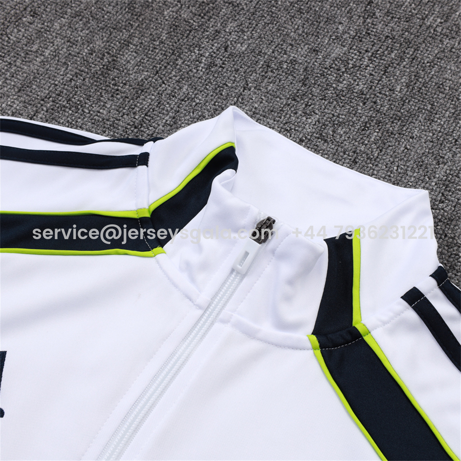 JerseysGala.com | Real Madrid 25-26 Jacket Training Tracksuit - White Throwback Jackets & Black Pants -Customize Name, Number and Patch | Worldwide Shipping