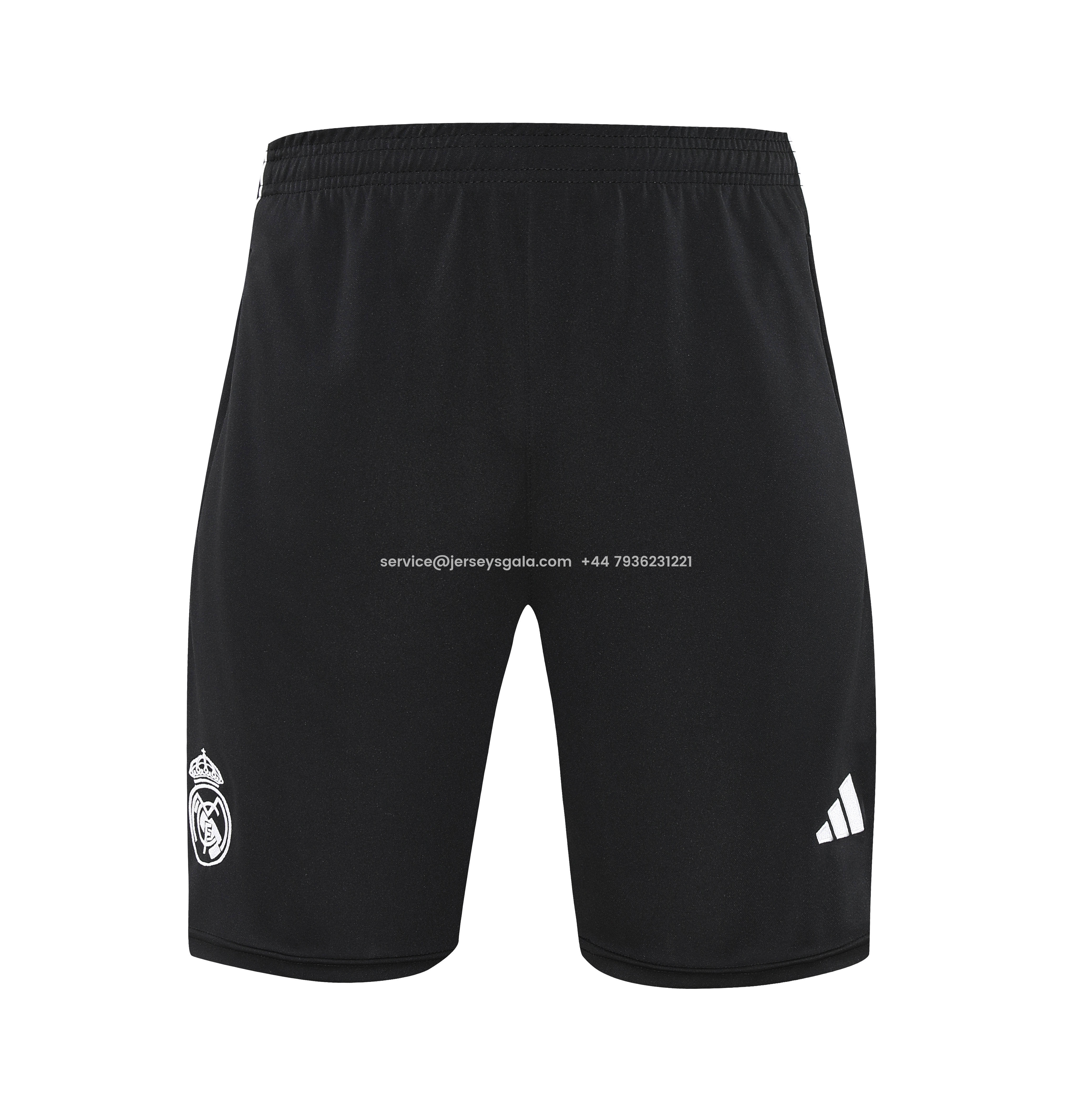 JerseysGala.com | Real Madrid 25-26 Short-Sleeve Training Set - Grey And White Top & Black Shorts -Customize Name, Number and Patch | Worldwide Shipping