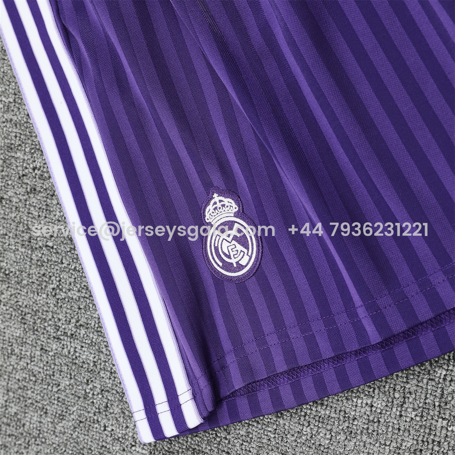 JerseysGala.com | Real Madrid 25-26 Vest Training Set - Pure White Vest & Purple Shorts -Customize Name, Number and Patch | Worldwide Shipping