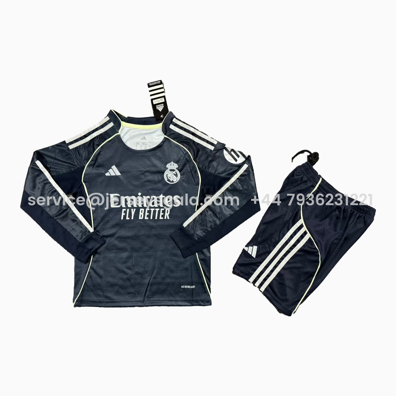 JerseysGala.com | Real Madrid 25-26 Away Long Sleeves Kids Kit - Fans Version -Customize Name, Number and Patch | Worldwide Shipping