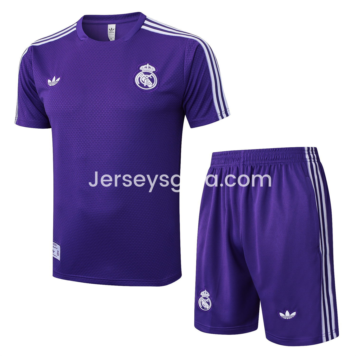 JerseysGala.com | Real Madrid 25-26 Throwback Trefoil Short-Sleeve Training Set - Purple -Customize Name, Number and Patch | Worldwide Shipping