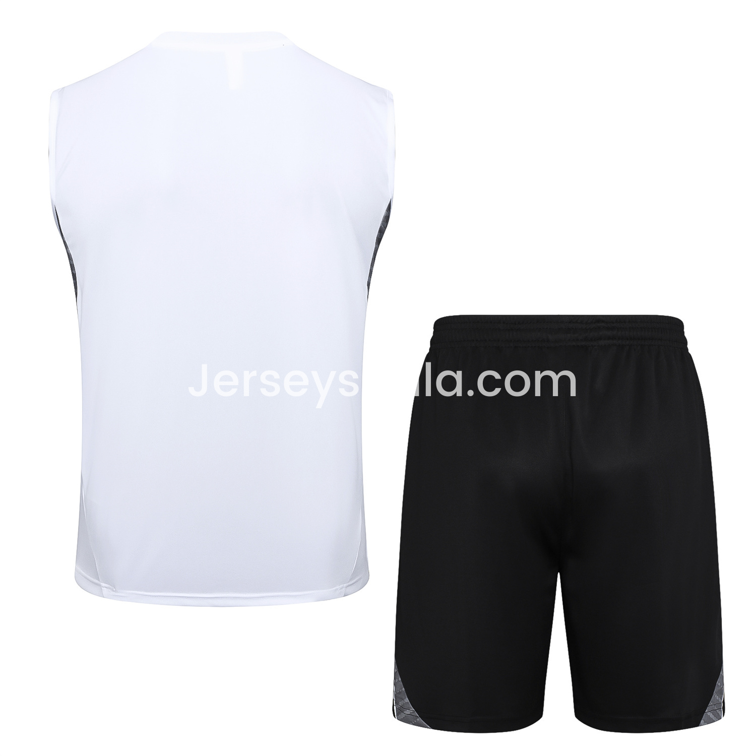 JerseysGala.com | Real Madrid 25-26 Vest Training Set - White Vest and Black Shorts -Customize Name, Number and Patch | Worldwide Shipping