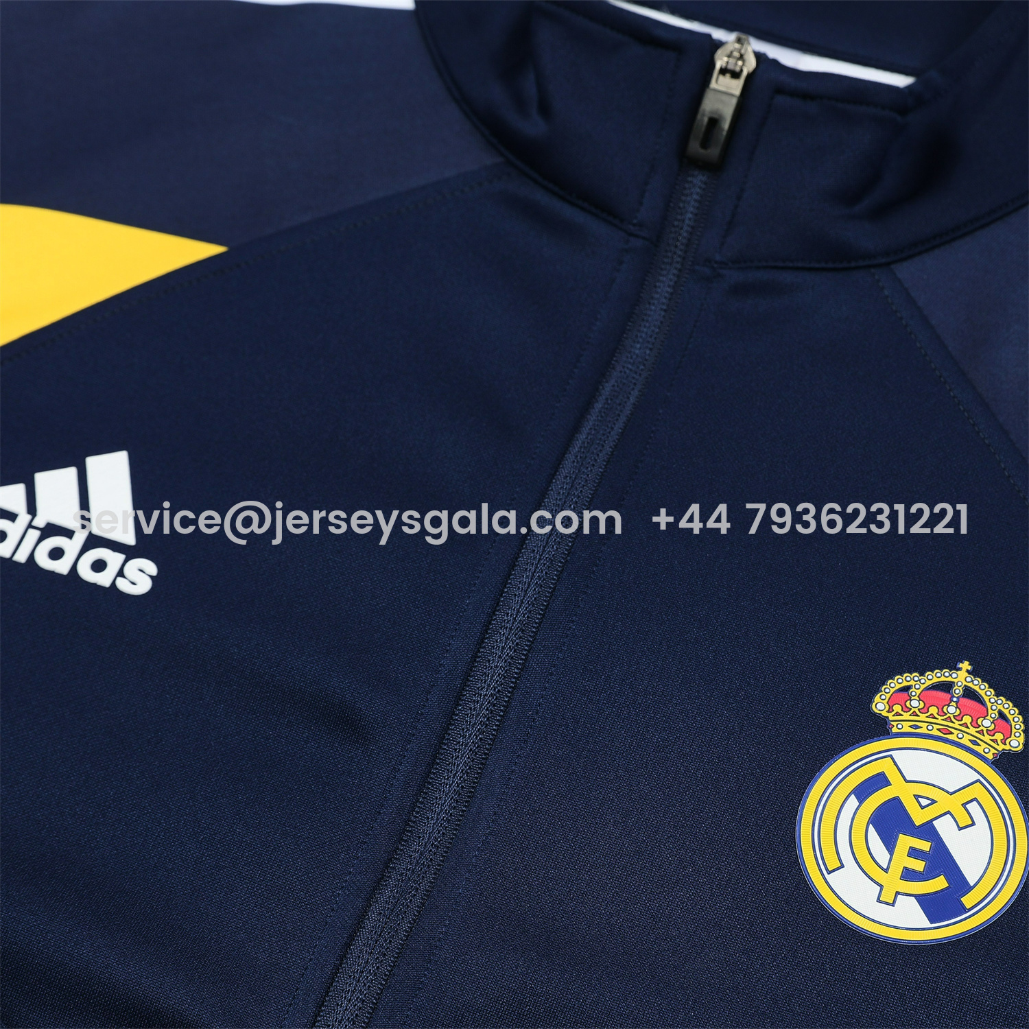 JerseysGala.com | Real Madrid 25-26 Jacket Training Tracksuit - Deep Blue Jackets & Deep Blue Pants -Customize Name, Number and Patch | Worldwide Shipping