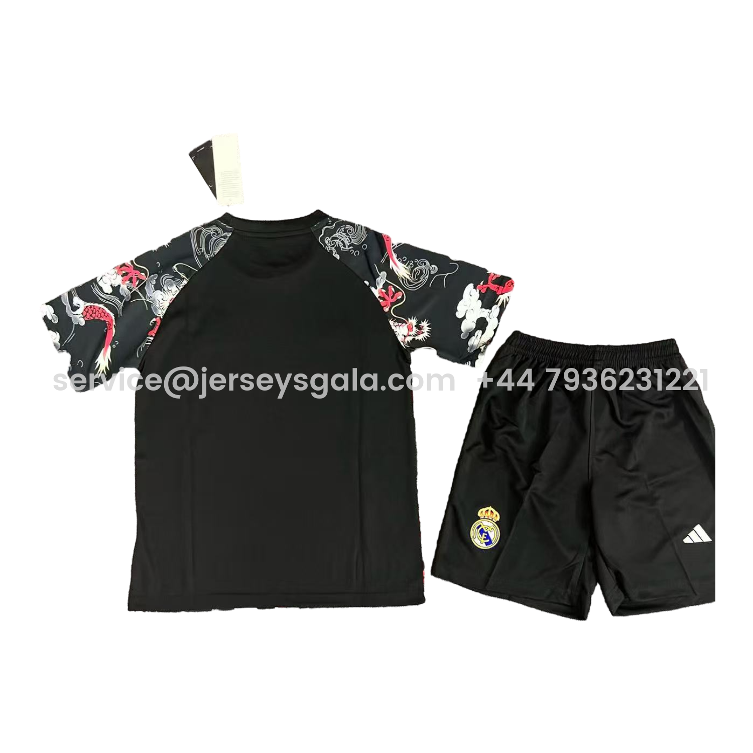 JerseysGala.com | Real Madrid 25-26 Red Dragon With Cloud Black Special Kids Kit -Customize Name, Number and Patch | Worldwide Shipping