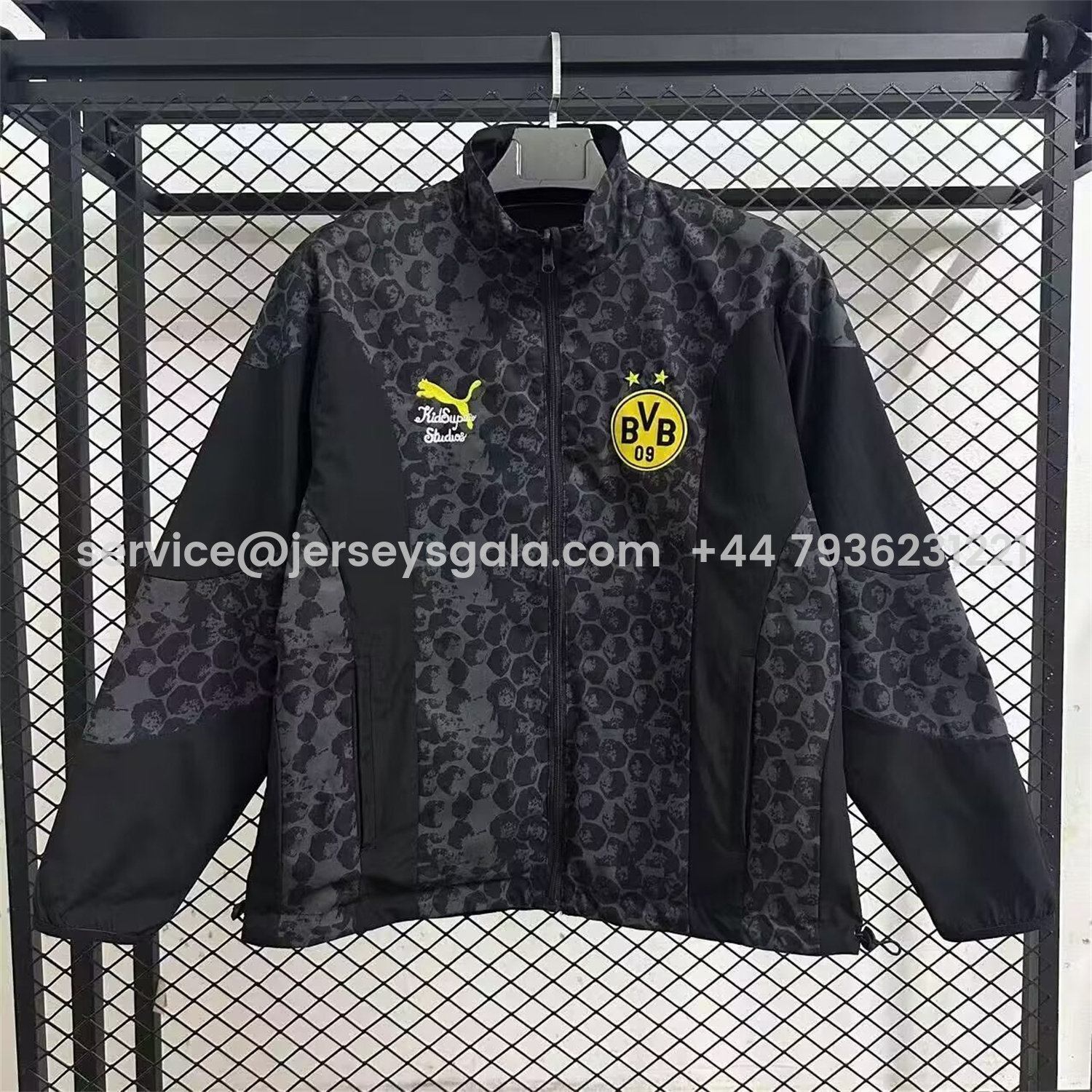 JerseysGala.com | Dortmund 25-26 Black and Gray Double-Sided Training Windbreaker Jacket -Customize Name, Number and Patch | Worldwide Shipping