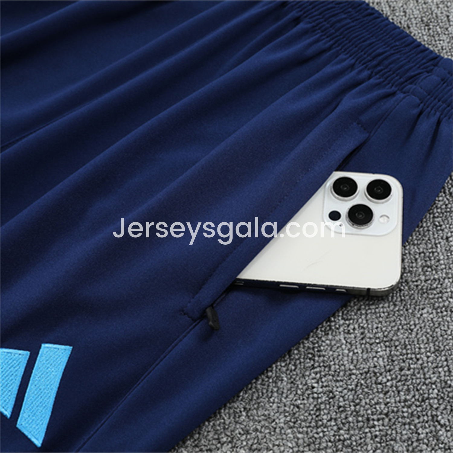 JerseysGala.com | Real Madrid 25-26 Long Sleeves Training Set - Blue-Gray Camouflage Top & Blue Pants -Customize Name, Number and Patch | Worldwide Shipping