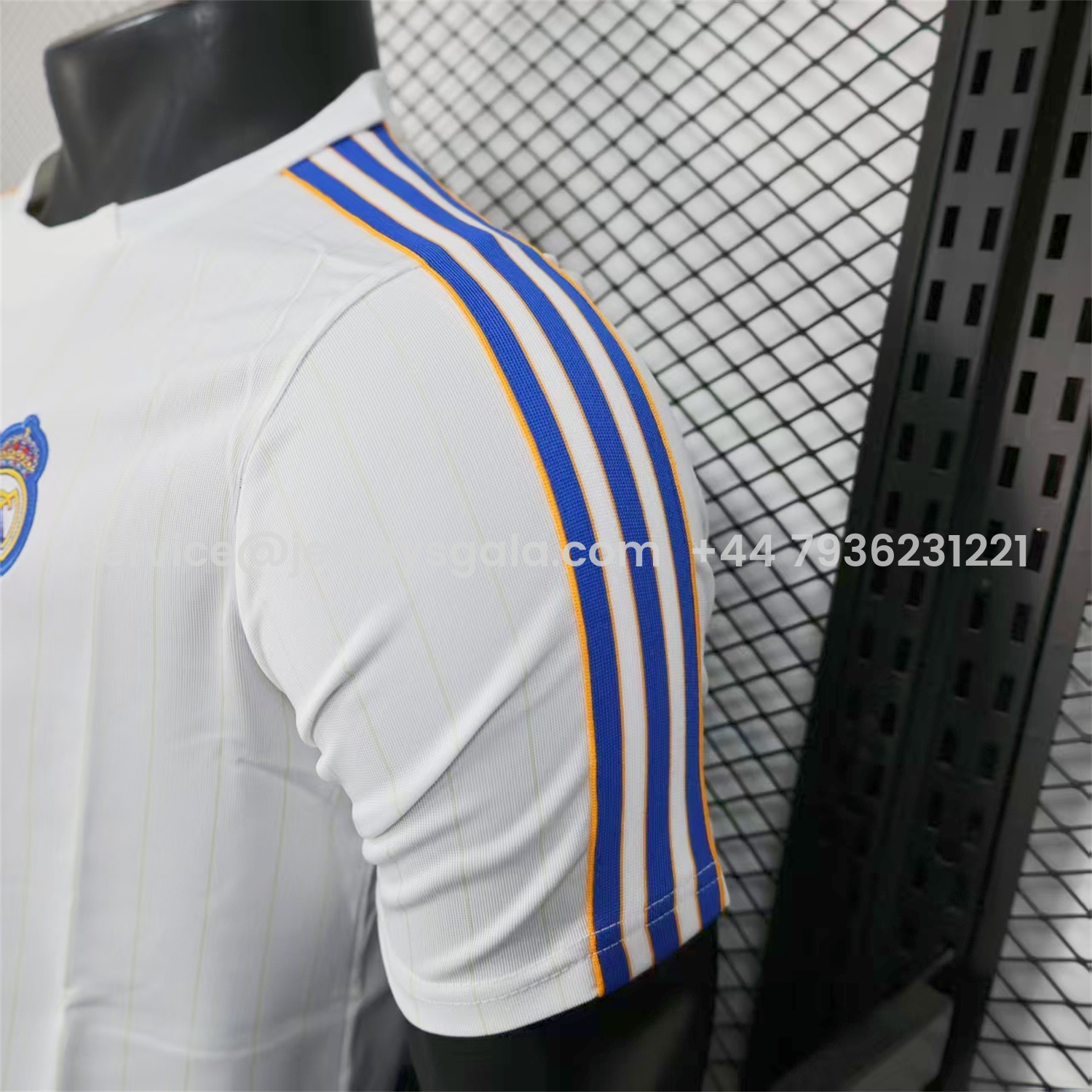 JerseysGala.com | Real Madrid 25-26 Trefoil Blue Lines White Travel Jersey - Player Version -Customize Name, Number and Patch | Worldwide Shipping