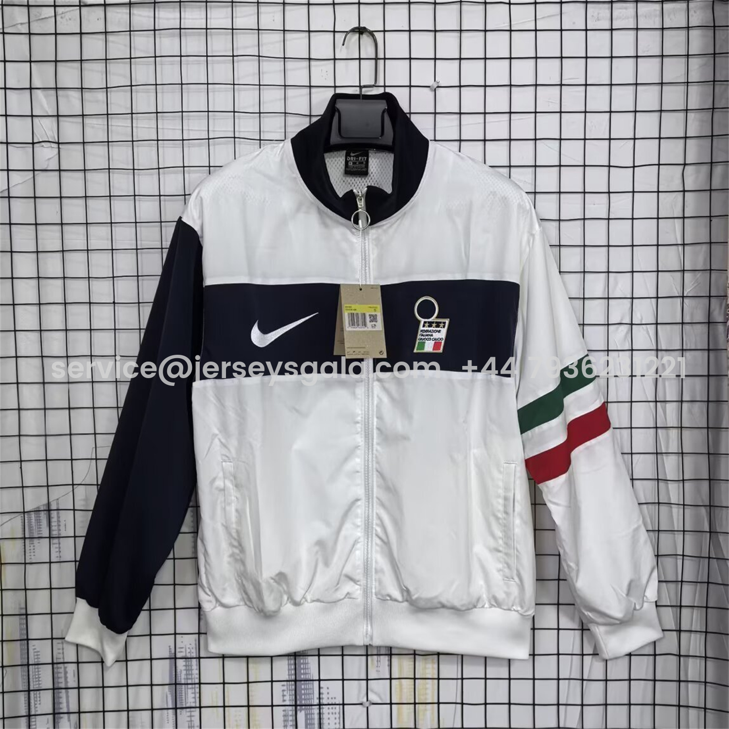 JerseysGala.com | Italy 25-26 Throwback Windbreaker Jacket - White And Black -Customize Name, Number and Patch | Worldwide Shipping