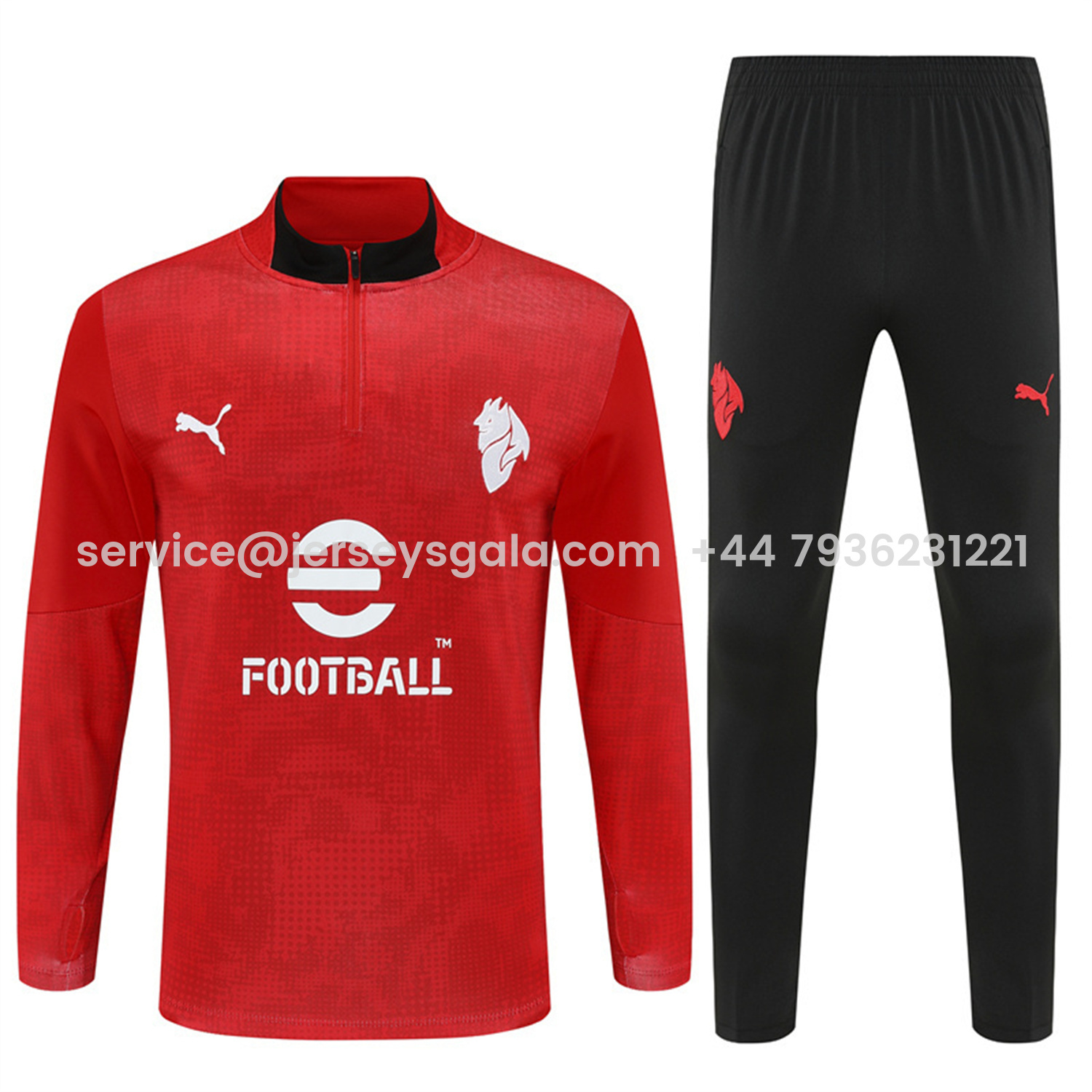 JerseysGala.com | AC Milan 25-26 Kids Long Sleeve Training Set - Red Top & Black Pants -Customize Name, Number and Patch | Worldwide Shipping