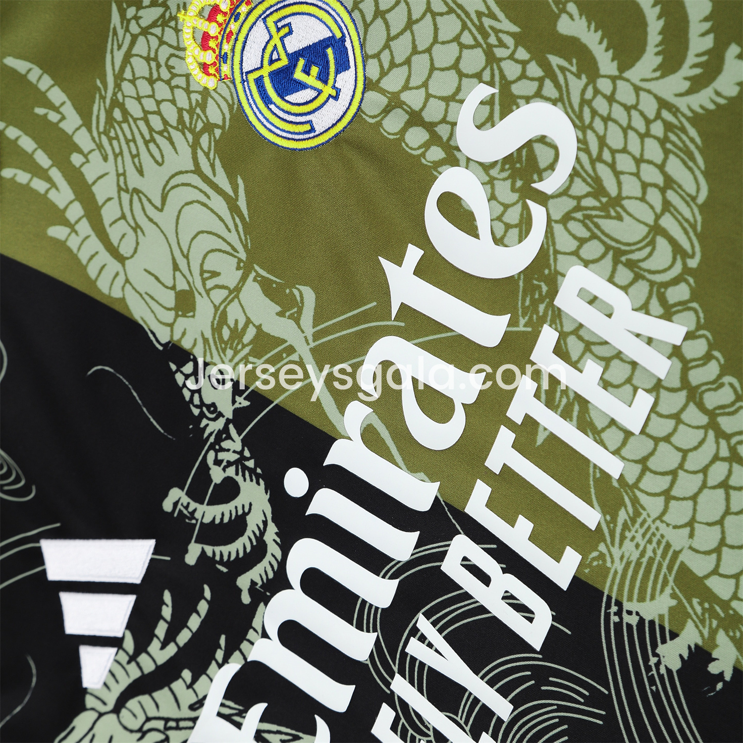 JerseysGala.com | Real Madrid 25-26 Vest Training Set - Green-Black Dragon Vest & Black-White Shorts -Customize Name, Number and Patch | Worldwide Shipping