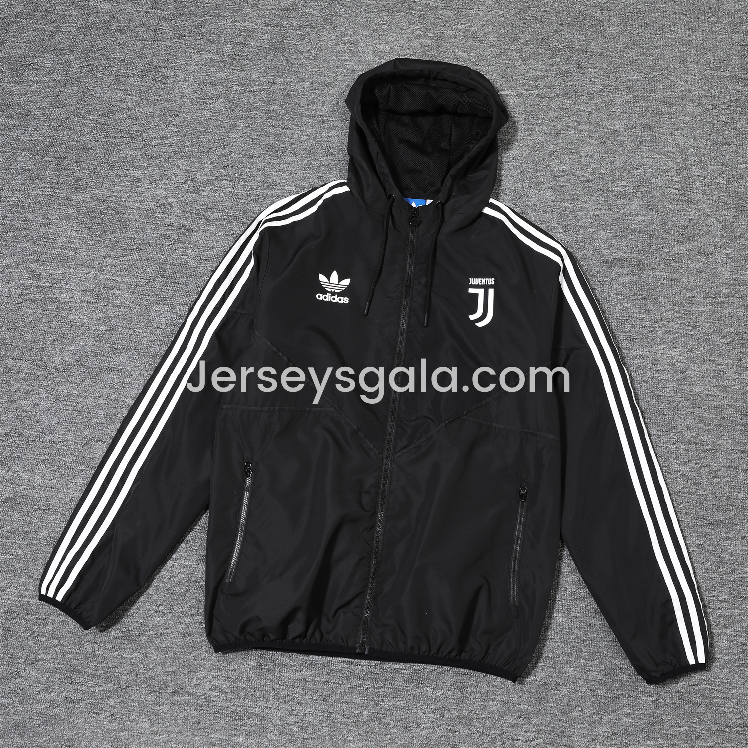 JerseysGala.com | Juventus 25-26 Terrace Icon Windbreaker Jacket - Black -Customize Name, Number and Patch | Worldwide Shipping
