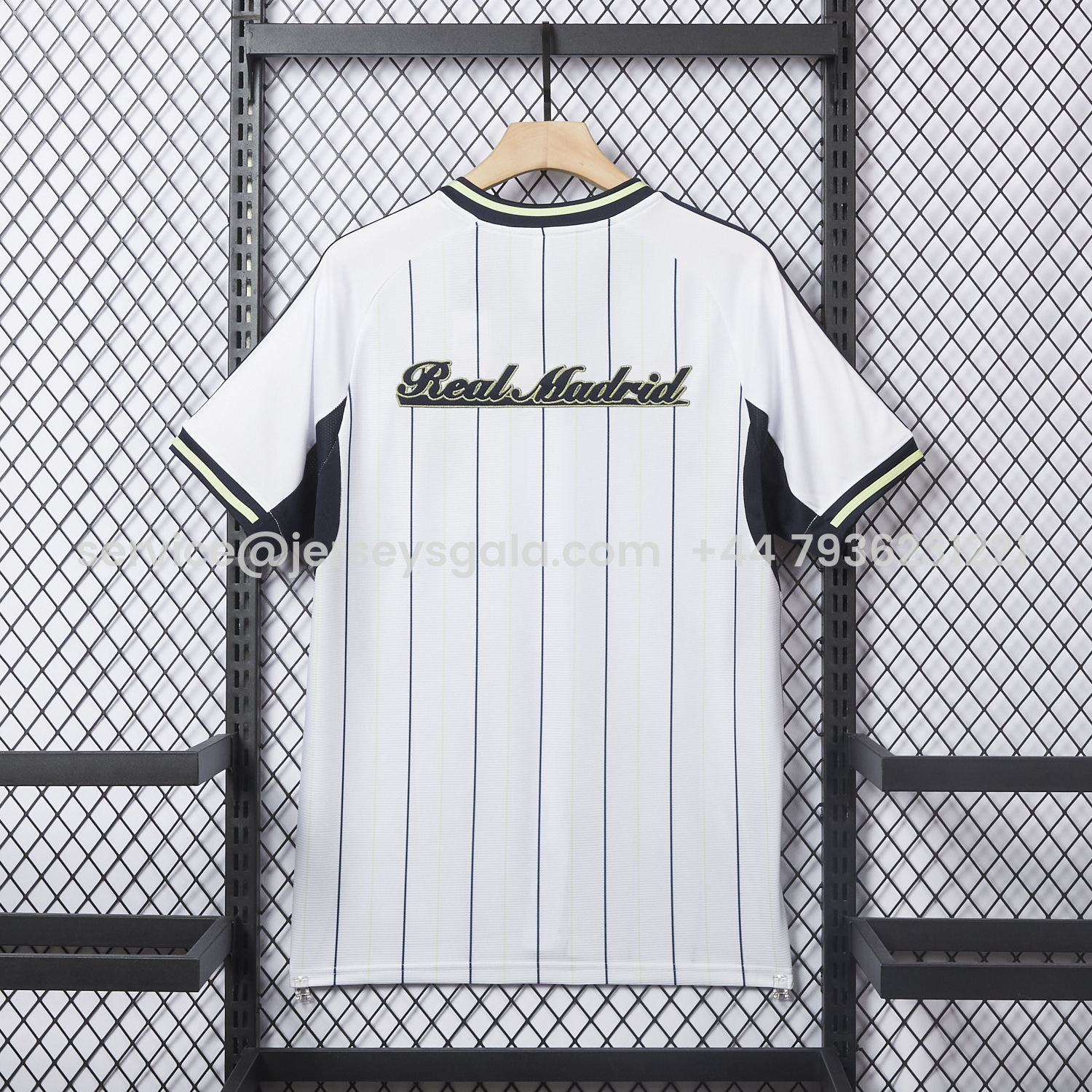 JerseysGala.com | Real Madrid 25-26 White Baseball Jersey with Black Stripes -Customize Name, Number and Patch | Worldwide Shipping