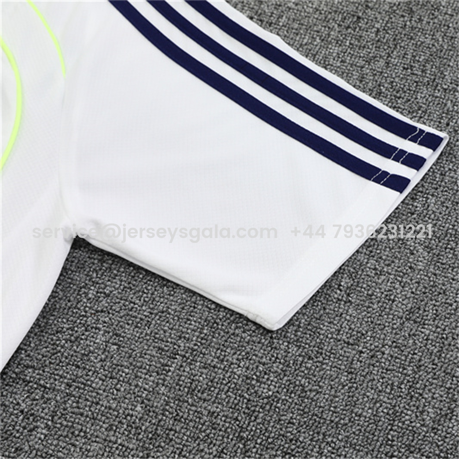 JerseysGala.com | Real Madrid 25-26 Short-Sleeve Training Set - White Urban Purist Style Top and Blue Shorts -Customize Name, Number and Patch | Worldwide Shipping