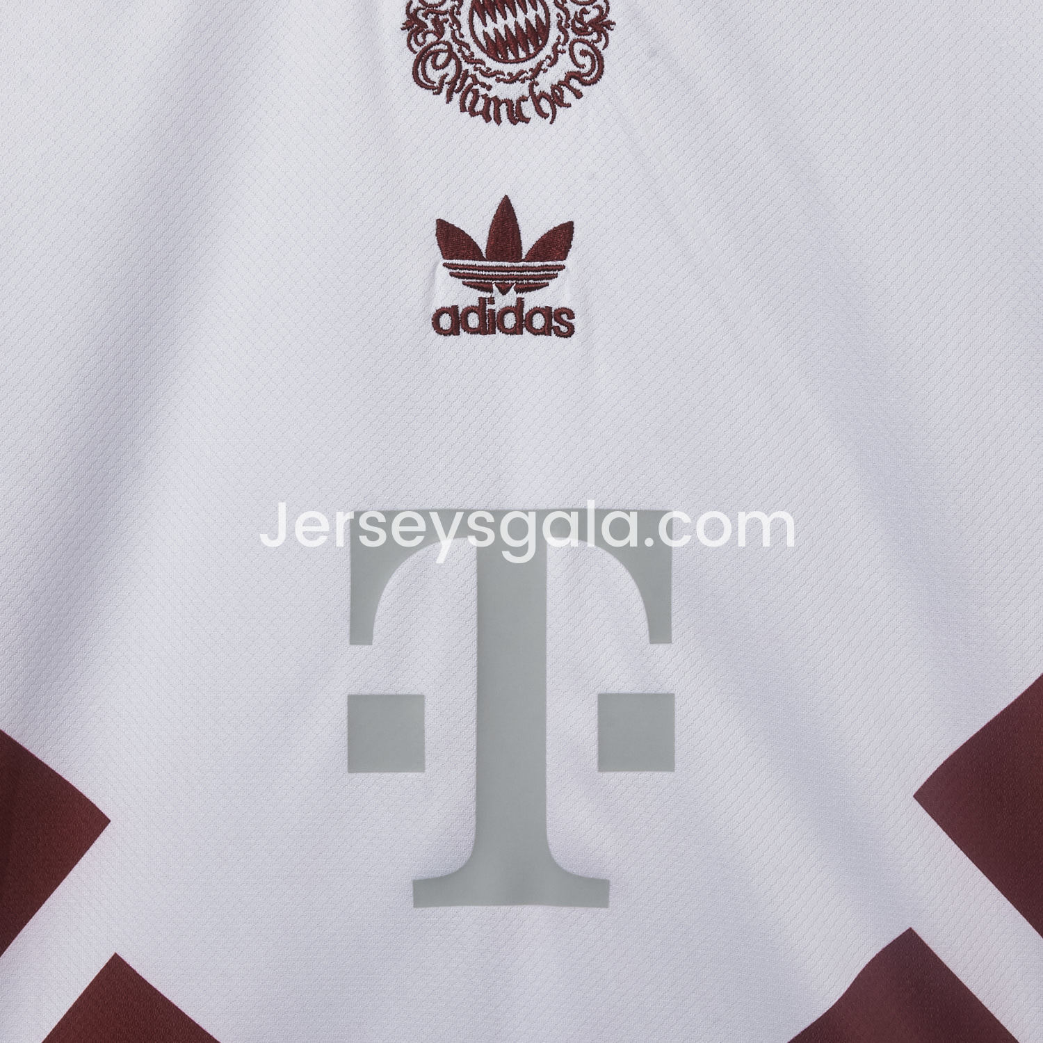 JerseysGala.com | Bayern Munich 25-26 Throwback Trefoil Red Stripe White Special Jersey - Fans Version -Customize Name, Number and Patch | Worldwide Shipping