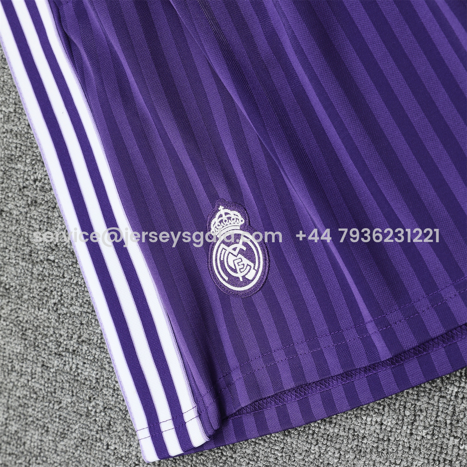 JerseysGala.com | Real Madrid 25-26 Short-Sleeve Training Set - Purple And White Top & Purple Shorts -Customize Name, Number and Patch | Worldwide Shipping