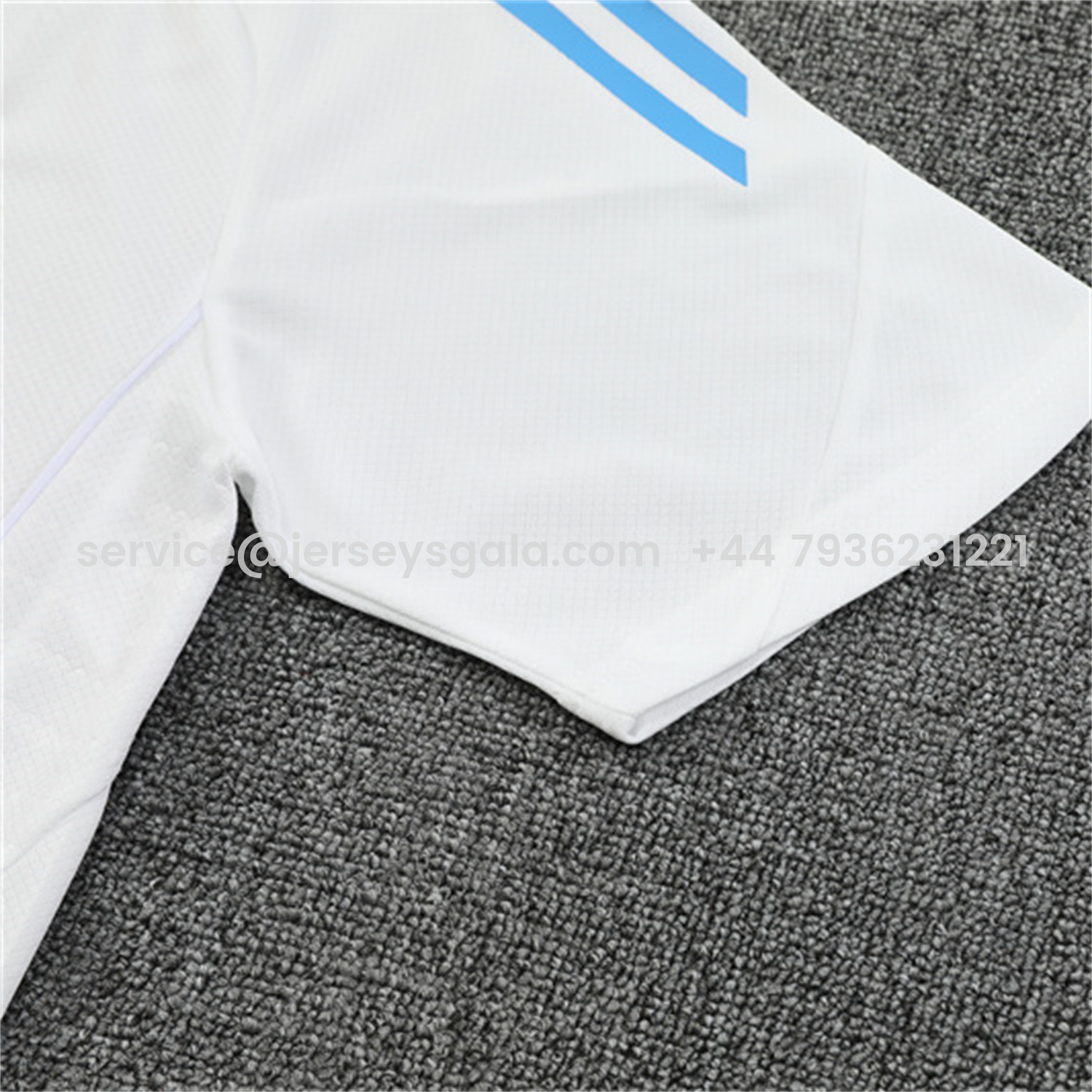 JerseysGala.com | Real Madrid 25-26 Short-Sleeve Training Set - White Top and Sky Blue Shorts -Customize Name, Number and Patch | Worldwide Shipping