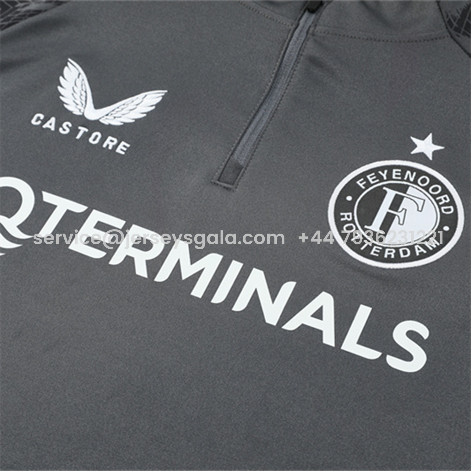 JerseysGala.com | Feyenoord 25-26 Kids Long Sleeve Training Set - Dark Gray Top & Dark Gray Pants -Customize Name, Number and Patch | Worldwide Shipping