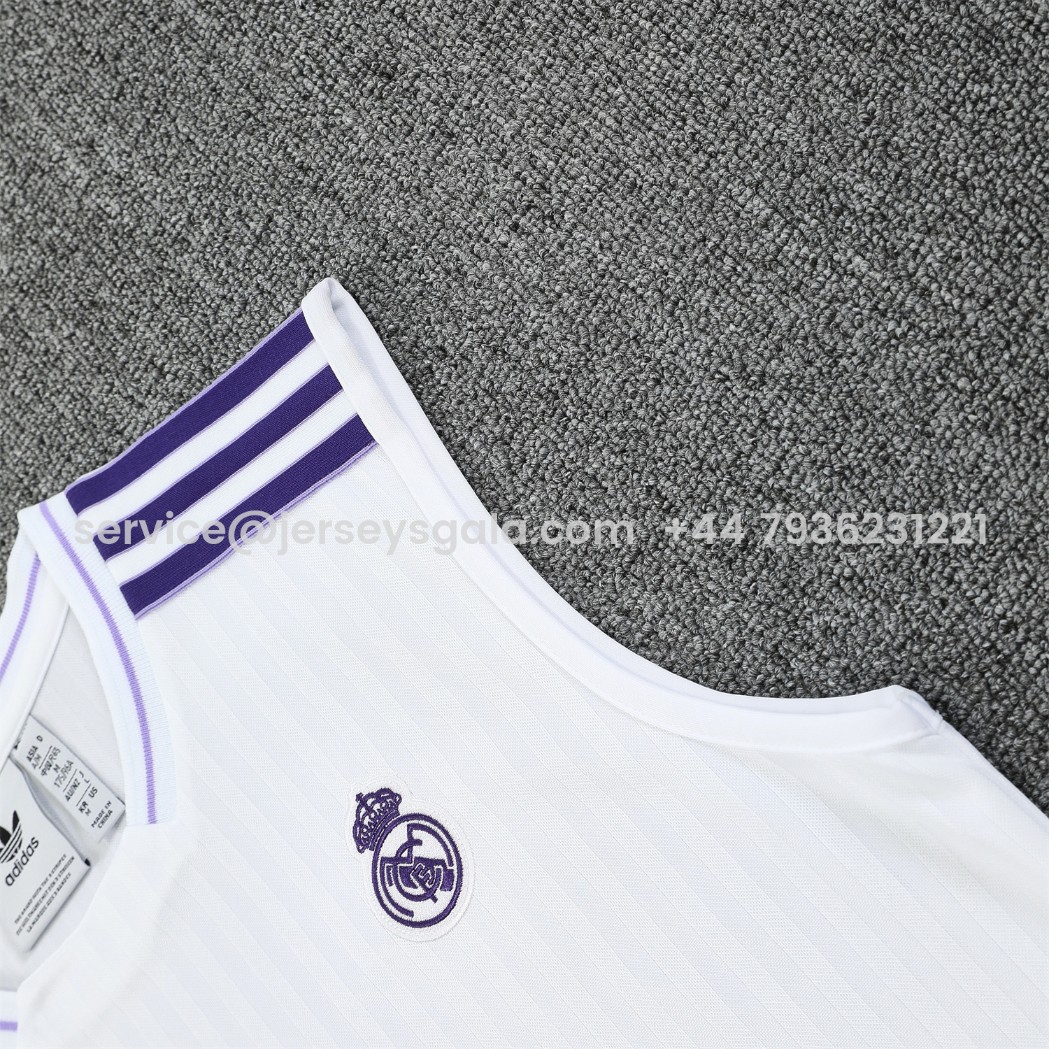 JerseysGala.com | Real Madrid 25-26 Vest Training Set - Pure White Vest & Purple Shorts -Customize Name, Number and Patch | Worldwide Shipping