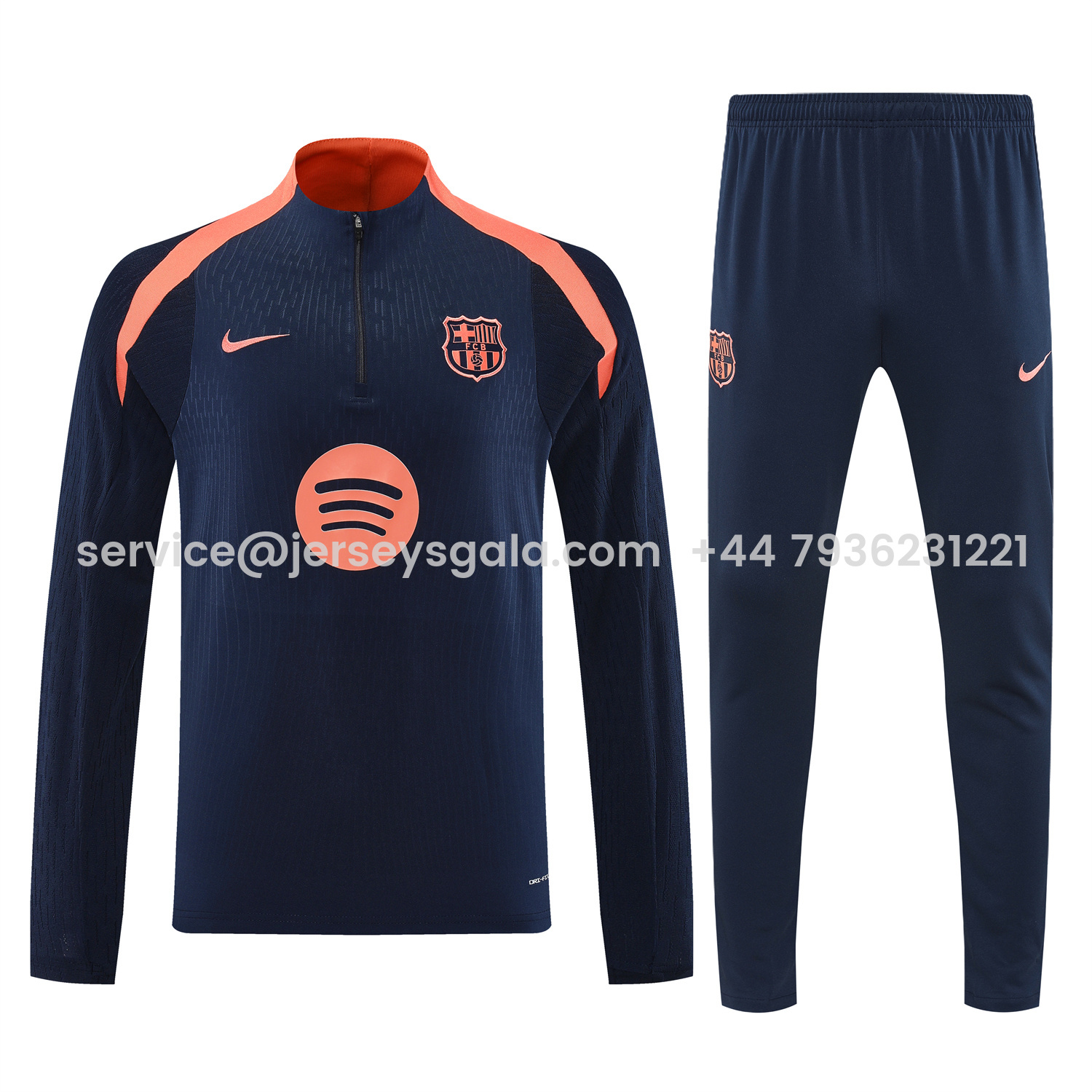 JerseysGala.com | Barcelona 25-26 Long Sleeve Training Set - Deep Blue Top and Deep Blue Pants -Customize Name, Number and Patch | Worldwide Shipping
