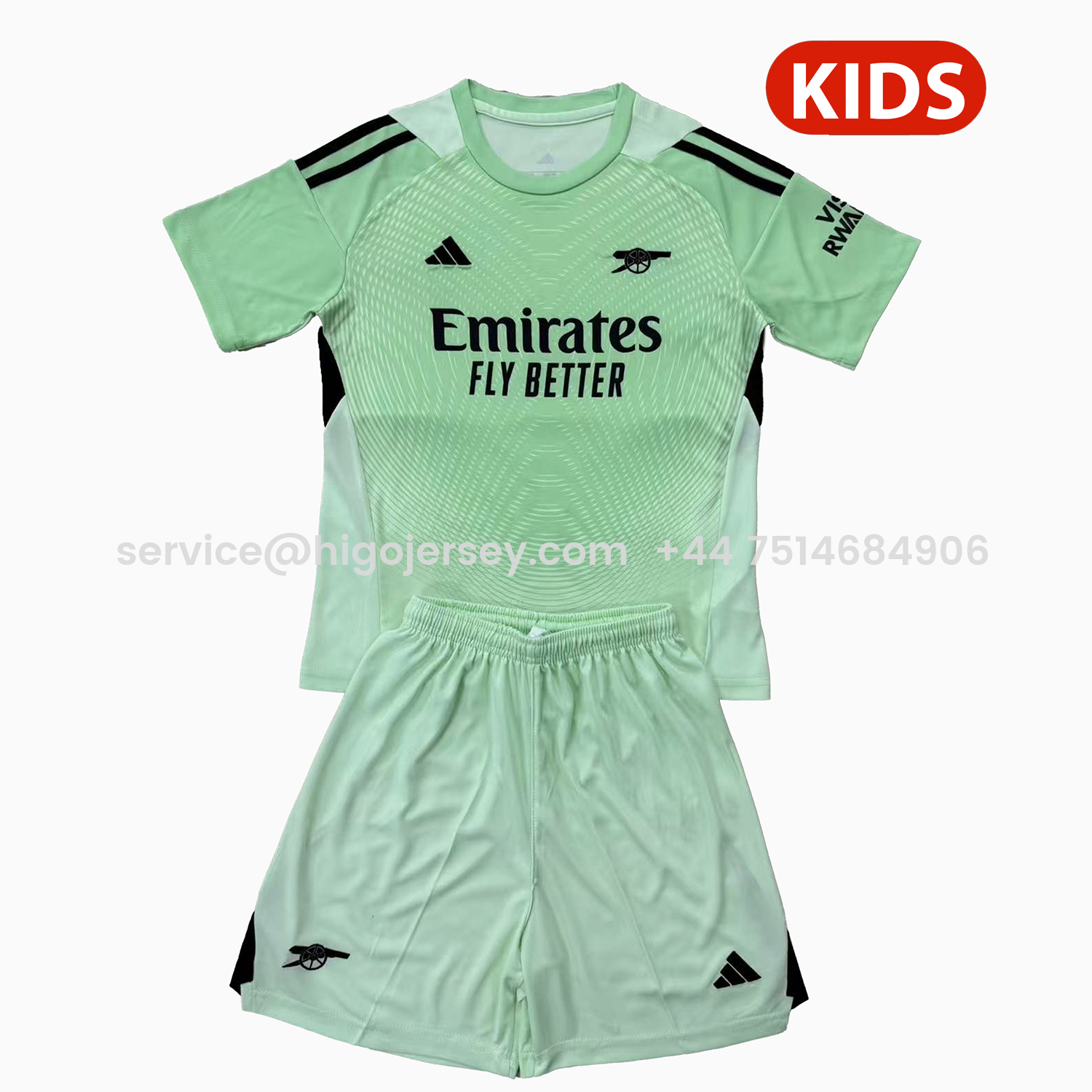 Higojerseys-Arsenal 25-26 Light Green Goalkeeper Kids Kit
