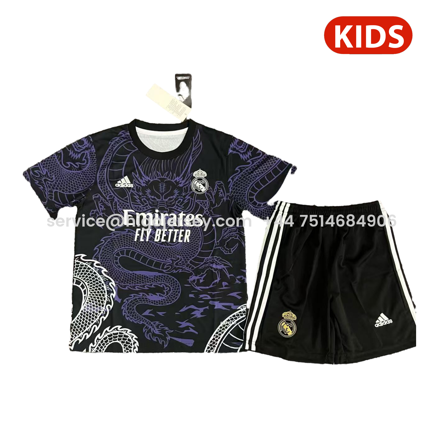 Higojerseys-Real Madrid 25-26 White And Purple Dragon Black Special Kids Kit
