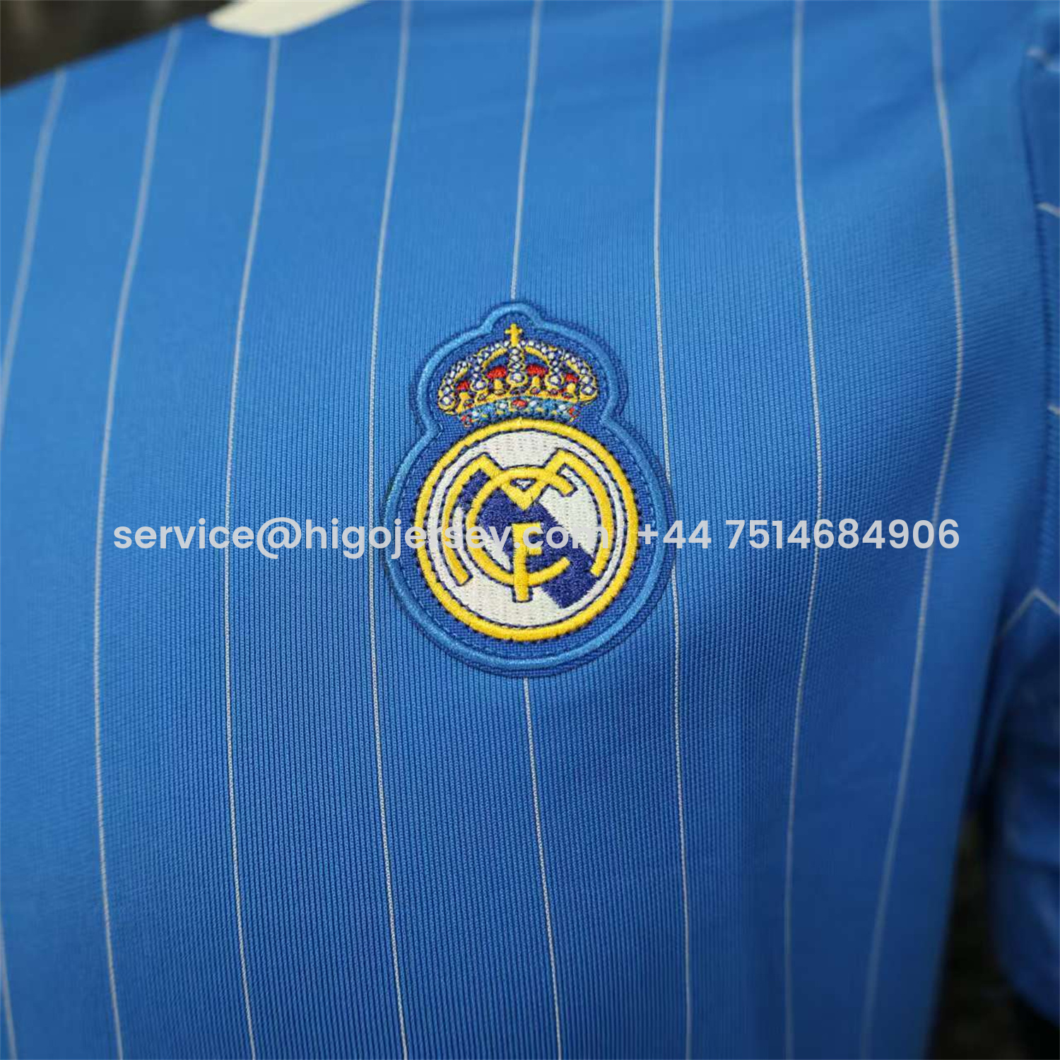 Higojerseys-Real Madrid 25-26 Trefoil White Lines Blue Travel Jersey - Player Version