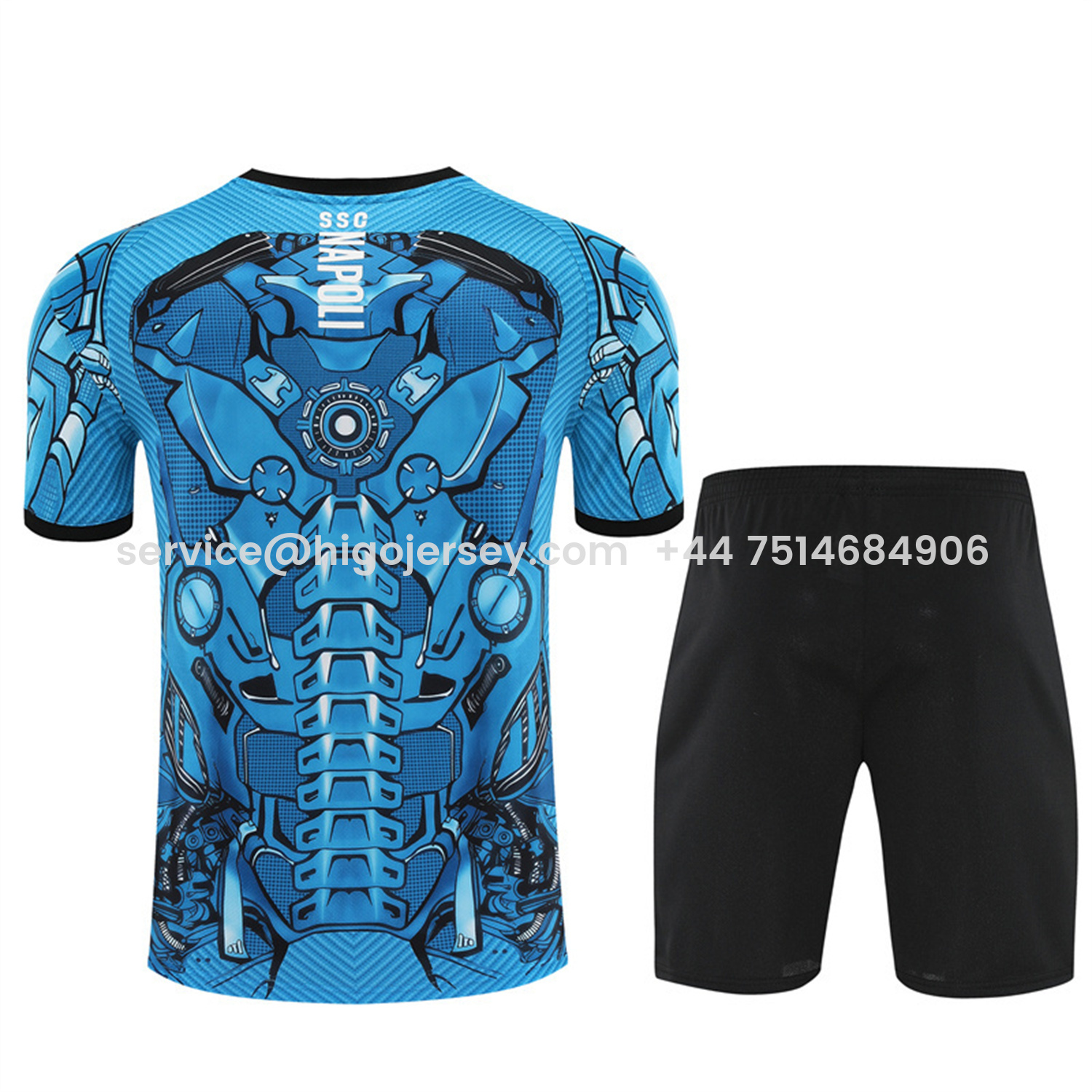 Higojerseys-Napoli 25-26 Kids Short-Sleeve Training Set - Blue Mecha Top & Black Shorts
