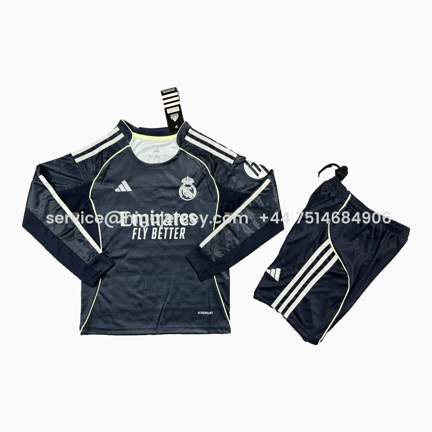 Higojerseys-Real Madrid 25-26 Away Long Sleeves Kids Kit - Fans Version