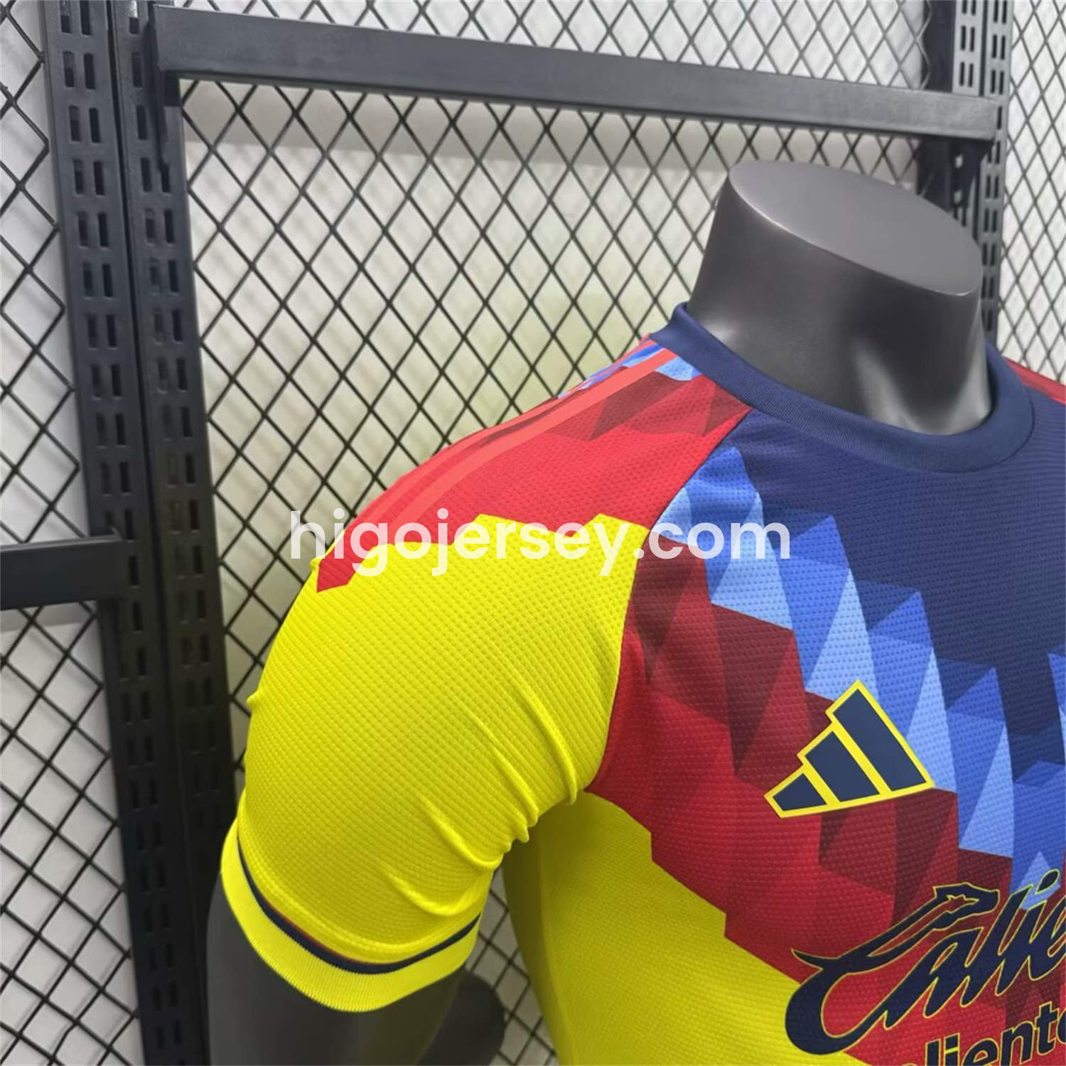 Higojerseys-Club América 25-26 Blue and Red V-Shaped Camouflage Yellow Jersey - Player Version