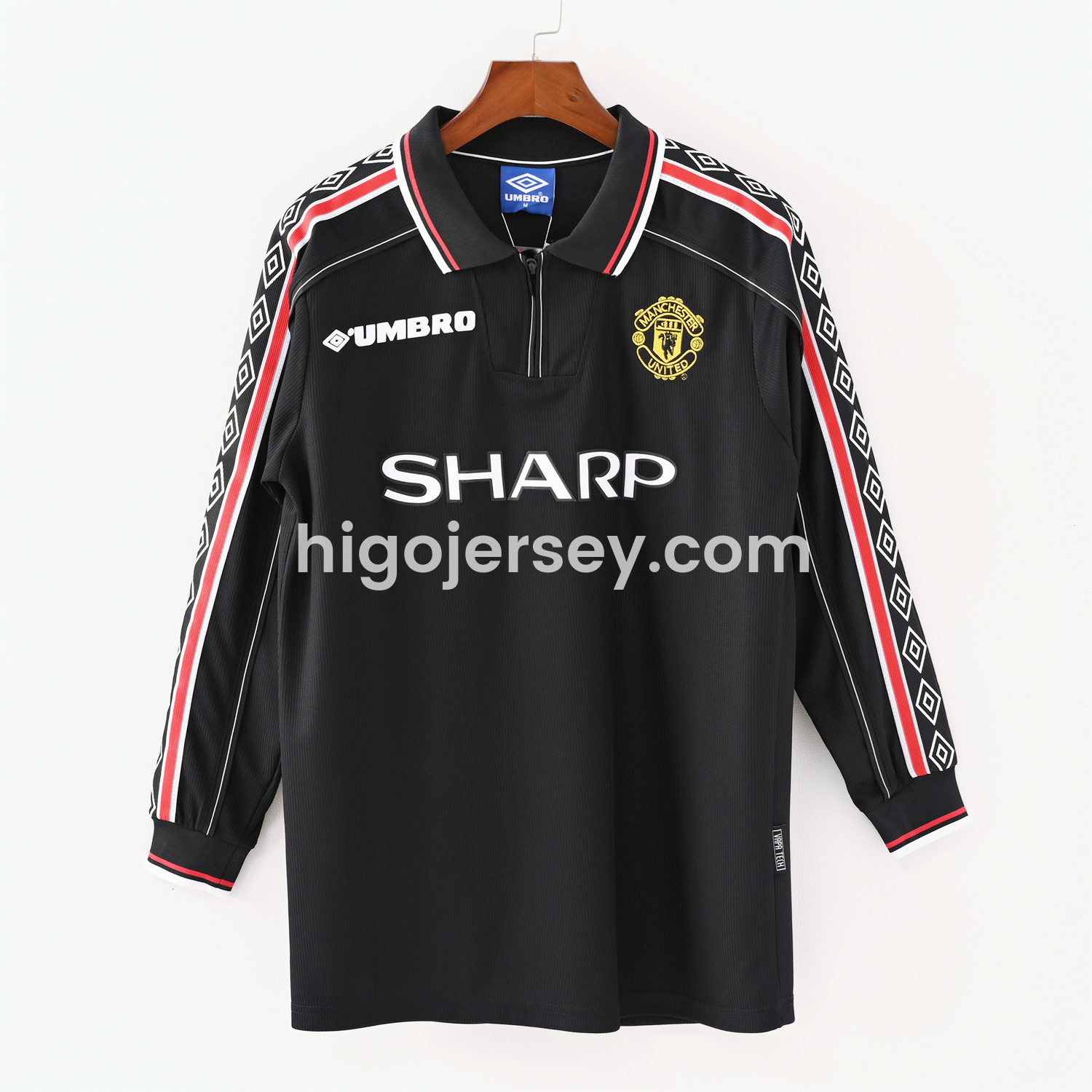 Higojerseys-Retro Manchester United 1998-99 Black Long Sleeves Jersey