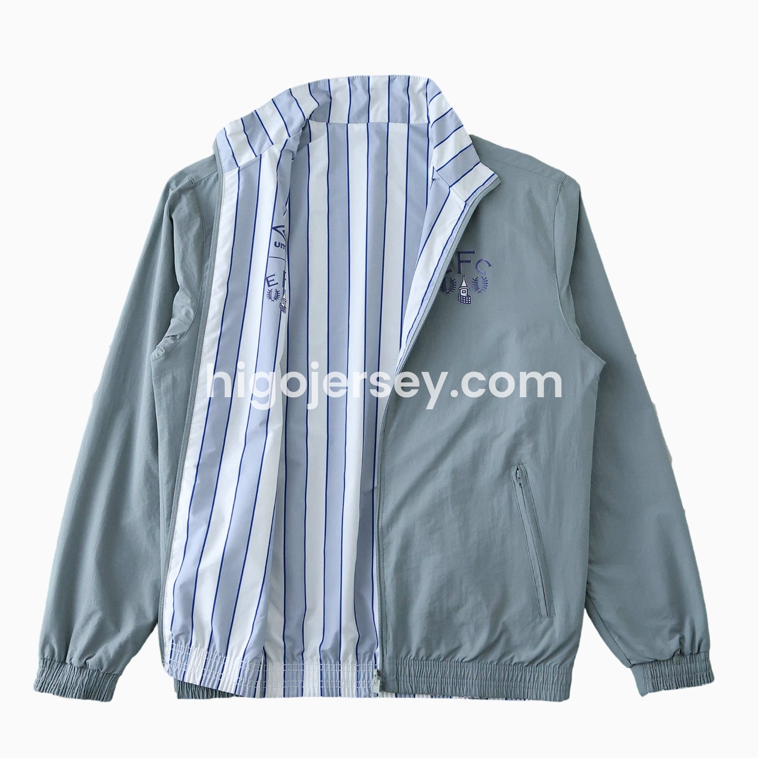 Higojerseys-Everton 1988-89 Retro Style Double Sided Reversible Windbreaker - White & Grey