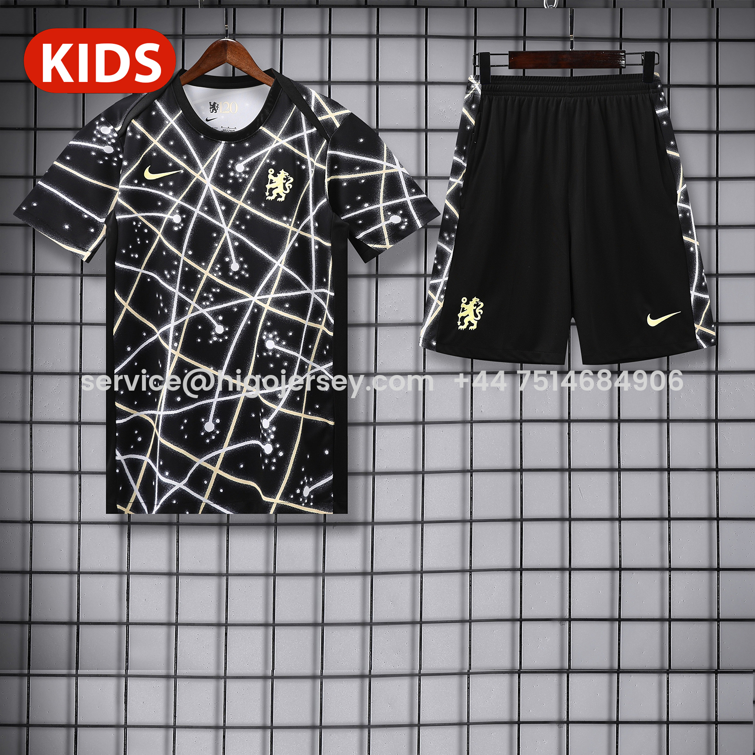 Higojerseys-C.H.E.L.S.E.A 25-26 Kids Short-Sleeve Training Set - Yellow Fluorescent Rays Black Top & Black Shorts
