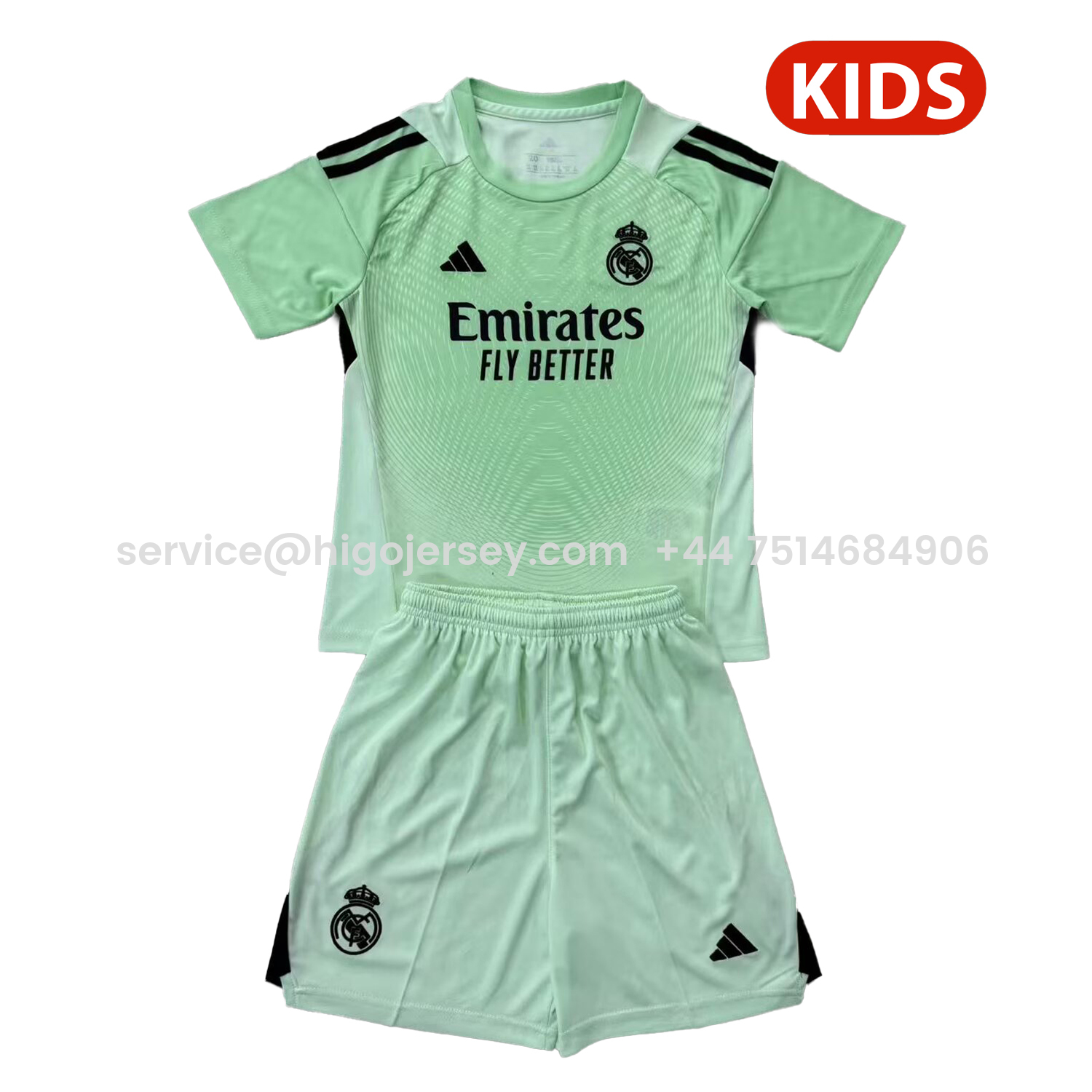 Higojerseys-Real Madrid 25-26 Goalkeeper Light Green Kids Kit