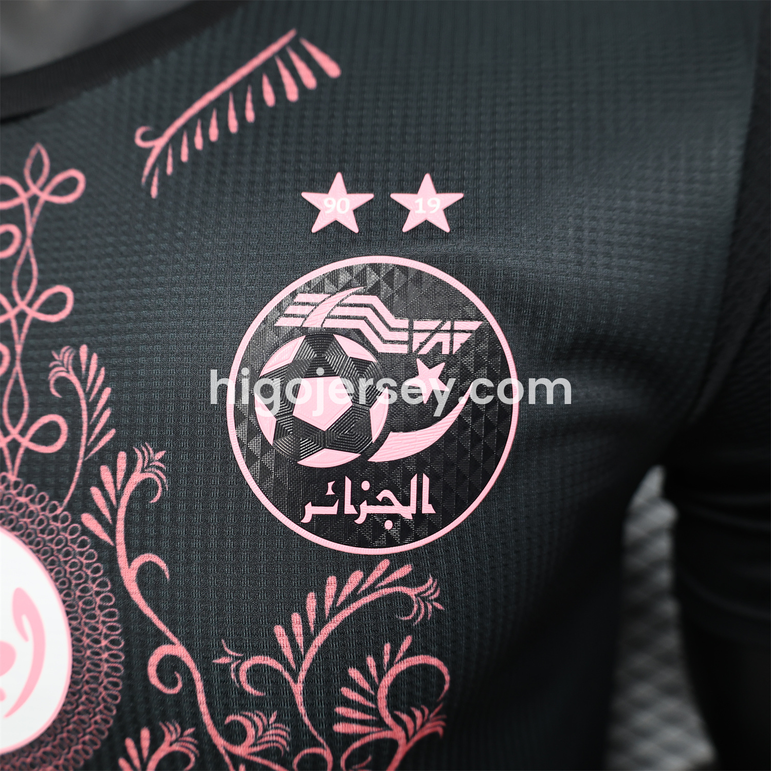 Higojerseys-Algeria 25-26 Pure Black Jersey with Pink Pattern - Player Version