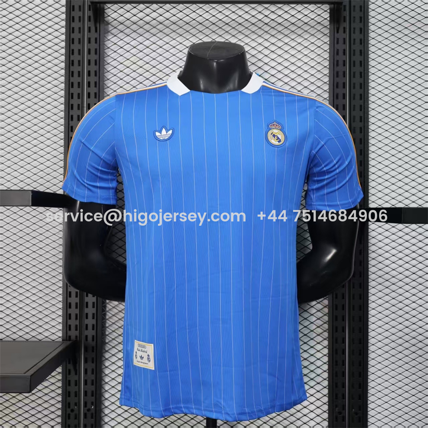 Higojerseys-Real Madrid 25-26 Trefoil White Lines Blue Travel Jersey - Player Version