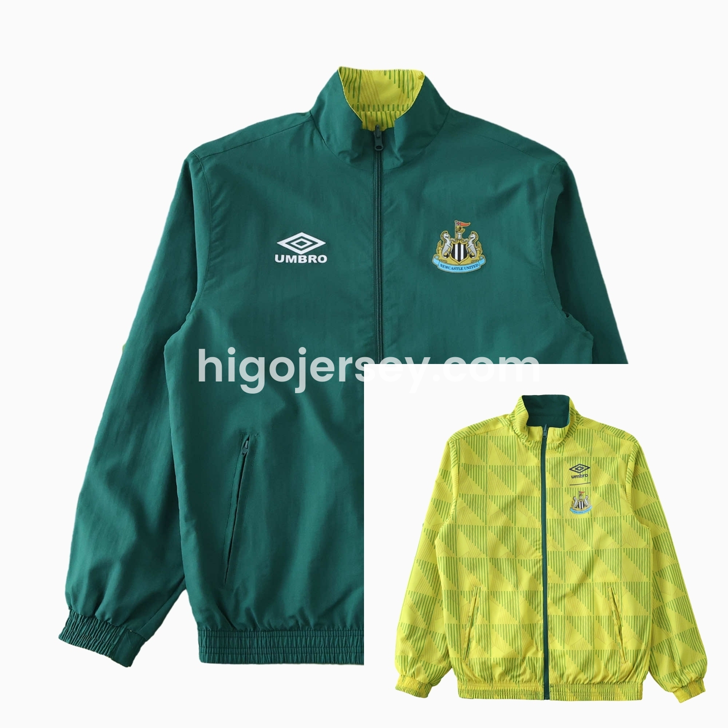 Higojerseys-Newcastle United 24-25 Retro Style Double Sided Reversible Windbreaker - Green & Yellow