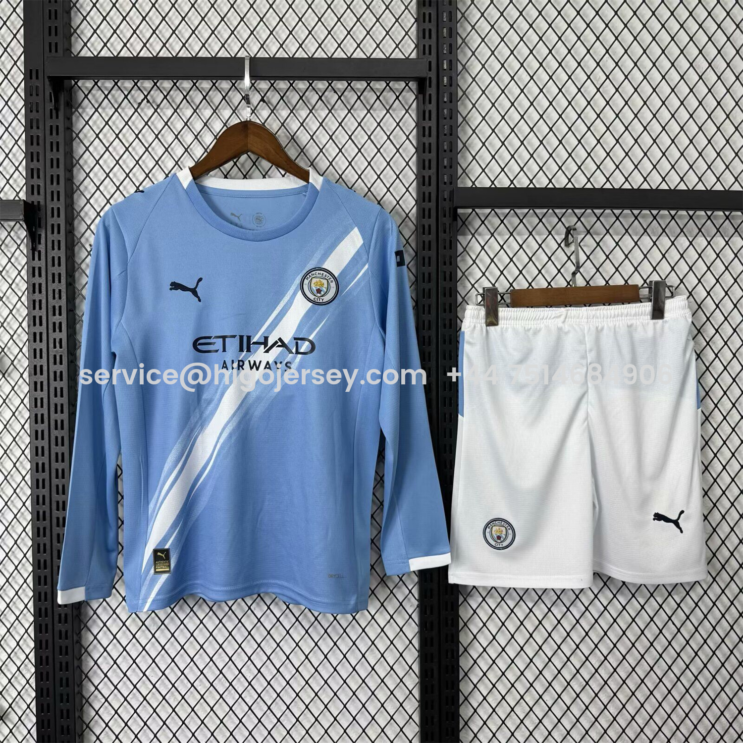 Higojerseys-Manchester City 25-26 Home Long Sleeves Kids Kit