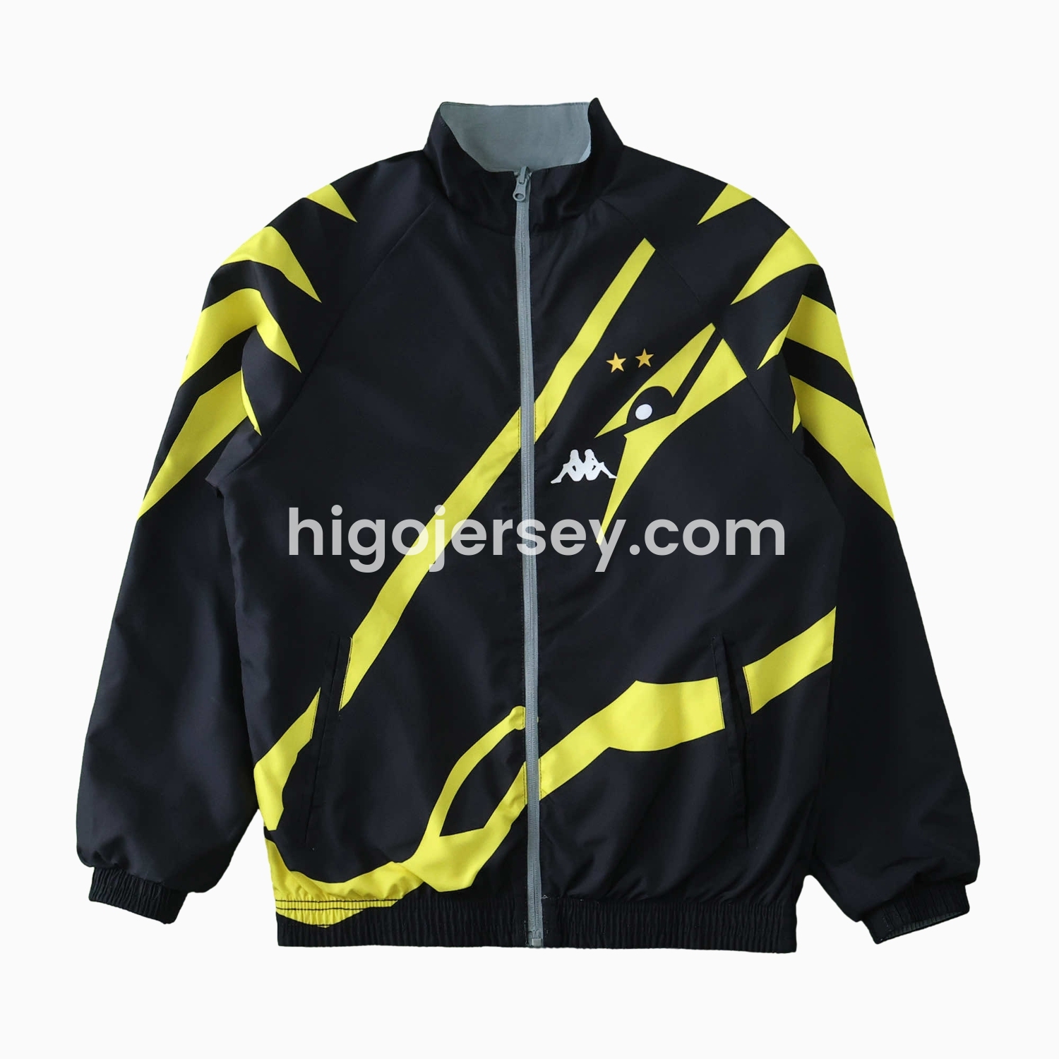 Higojerseys-Borussia Dortmund 24-25 Retro Style Double Sided Reversible Windbreaker - Black & Grey