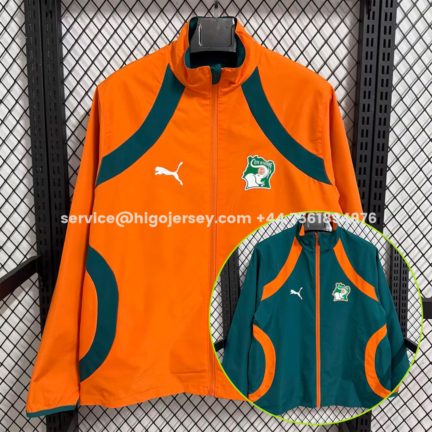 Higojerseys-Ivory Coast 2026 Pre-Match Double Sided Reversible Windbreaker - Orange