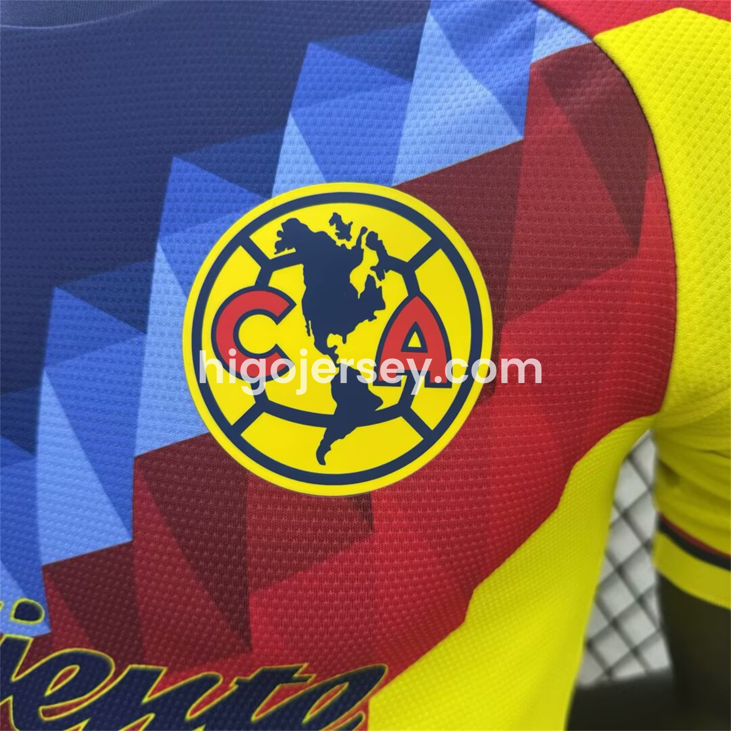 Higojerseys-Club América 25-26 Blue and Red V-Shaped Camouflage Yellow Jersey - Player Version