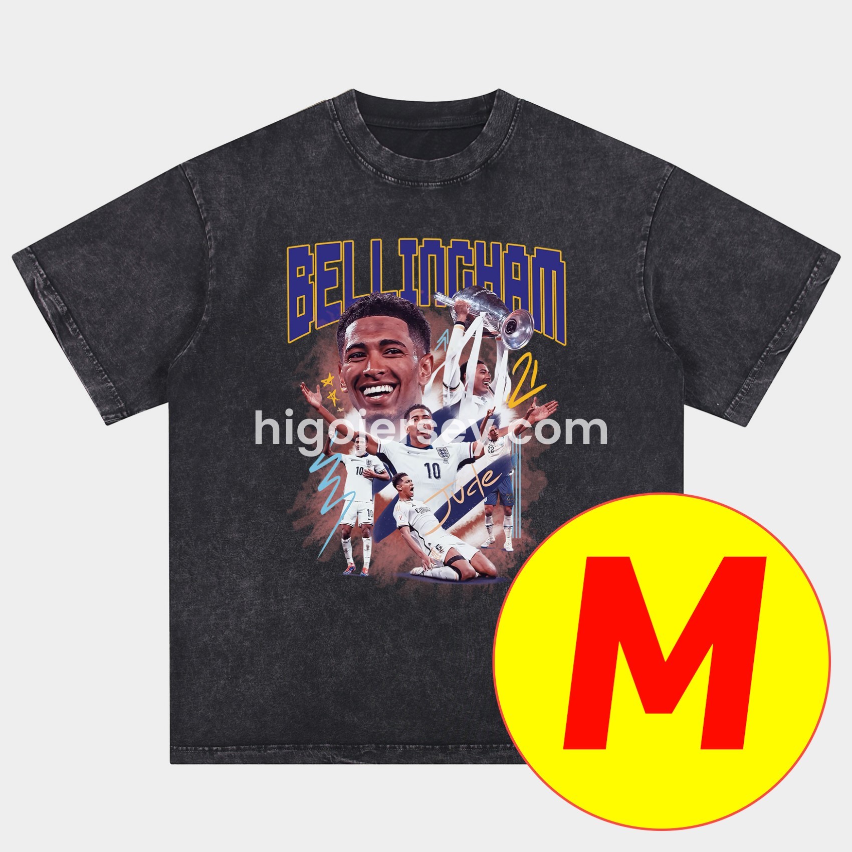 Higojerseys-Bellingham Real Madrid England Oversized Washed T-Shirt