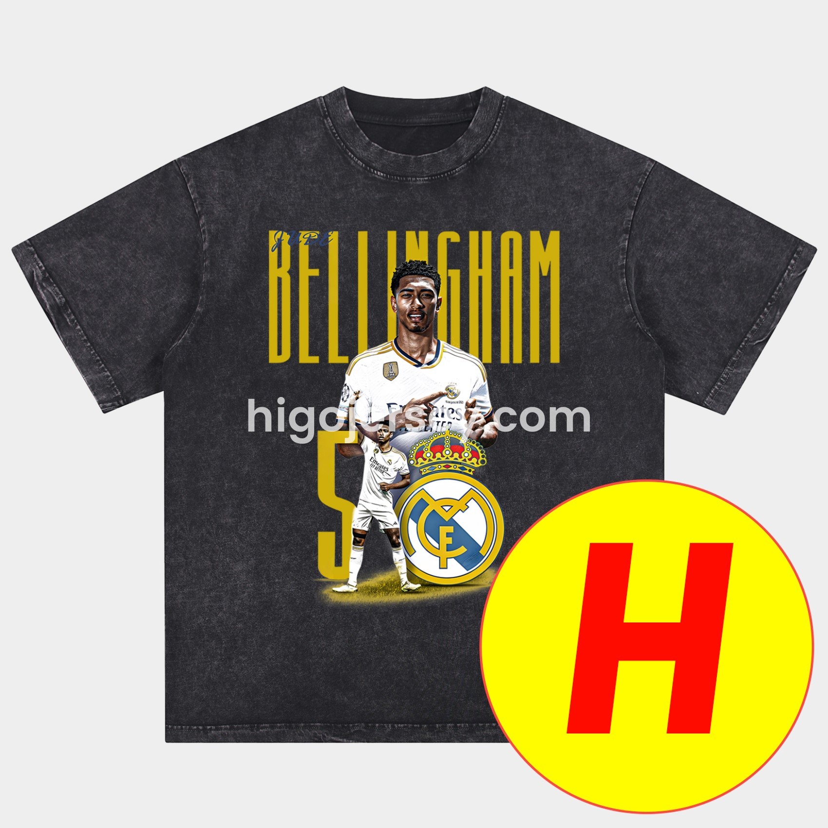 Higojerseys-Bellingham Real Madrid England Oversized Washed T-Shirt